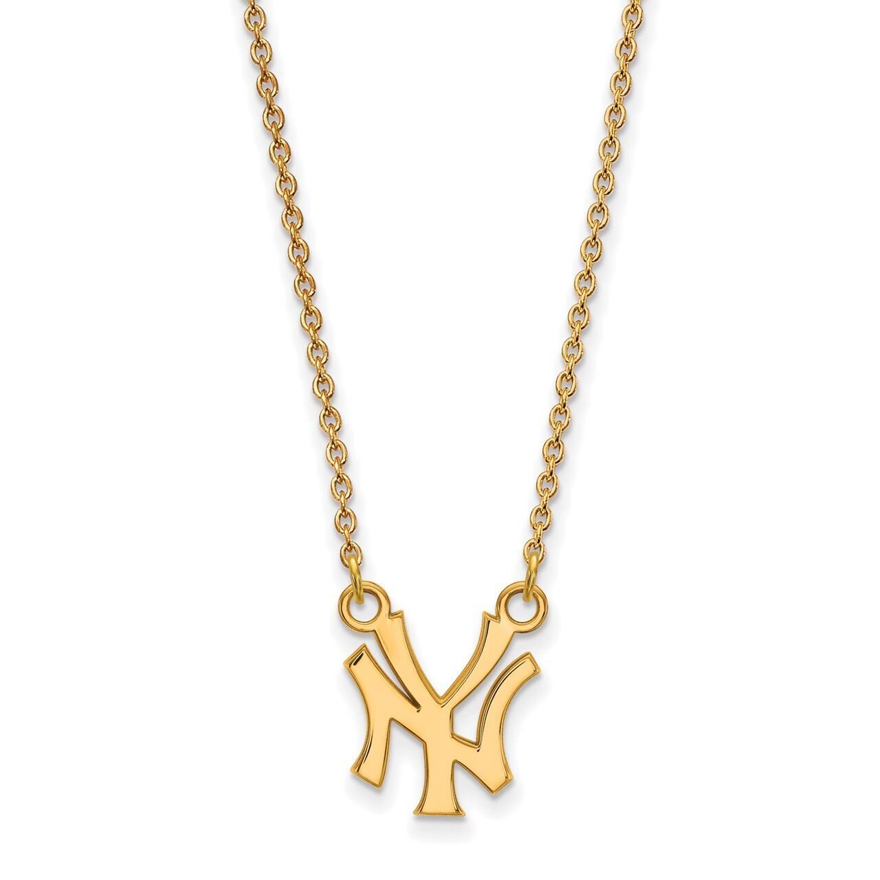New York Yankees Small Pendant with Chain Necklace 10k Yellow Gold 1Y051YAN-18
