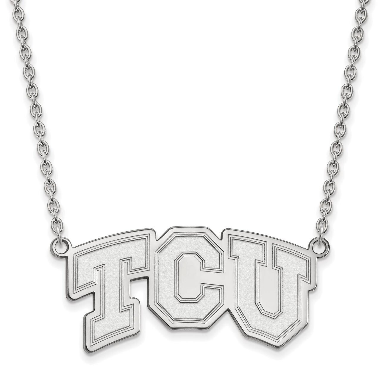 Texas Christian University Large Pendant with Chain Necklace 14k White Gold 4W006TCU-18