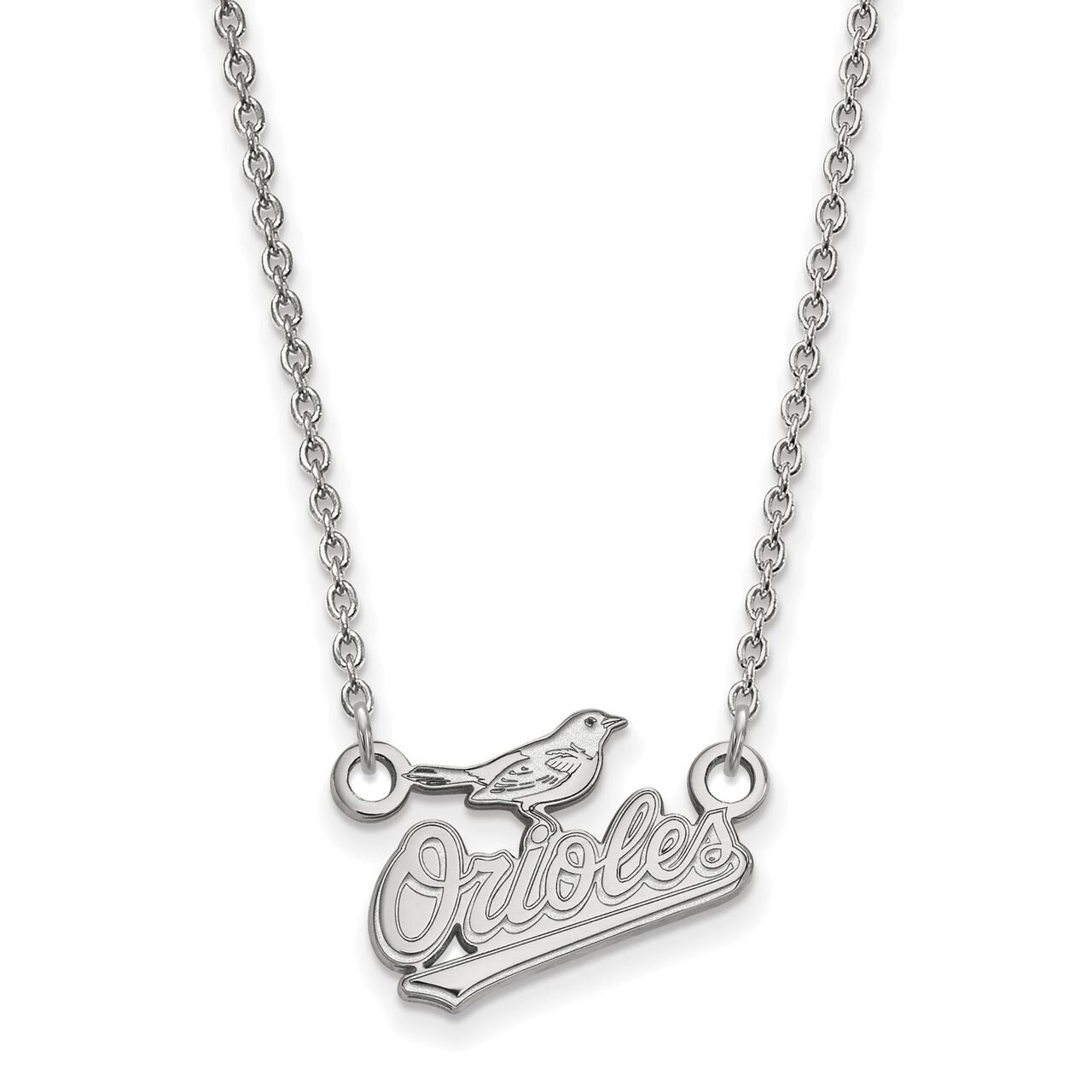 Baltimore Orioles Small Pendant with Chain Necklace 14k White Gold 4W007ORI-18
