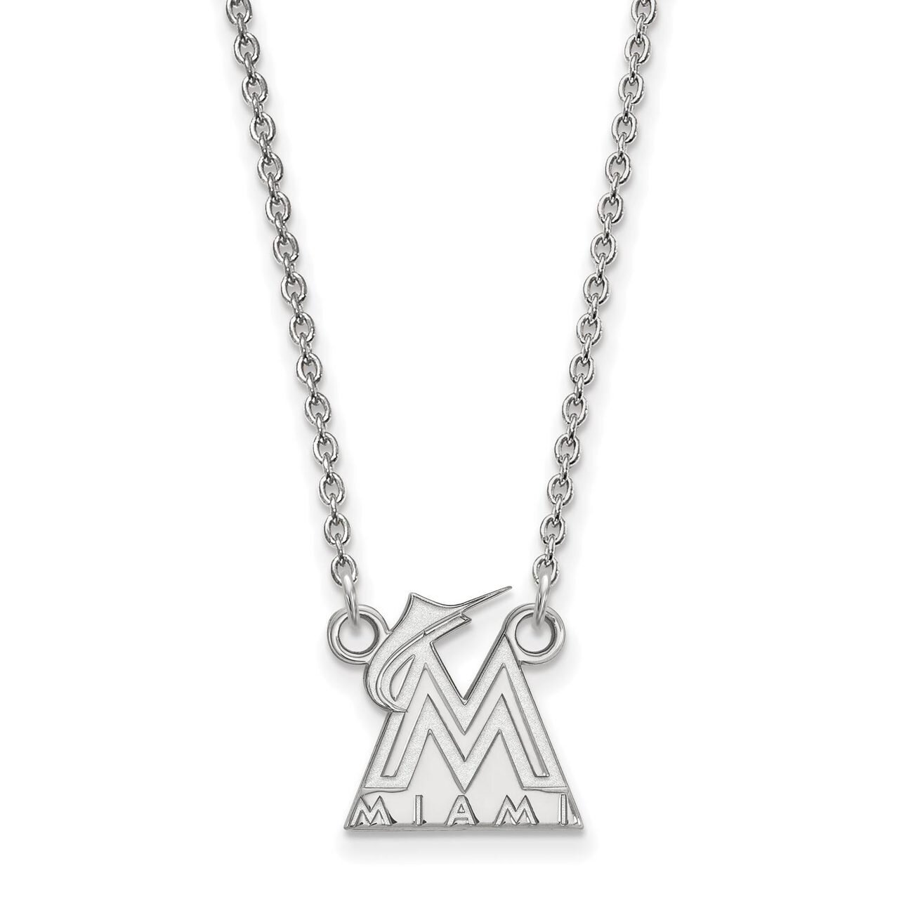 Miami Marlins Small Pendant with Chain Necklace 14k White Gold 4W008MIN-18