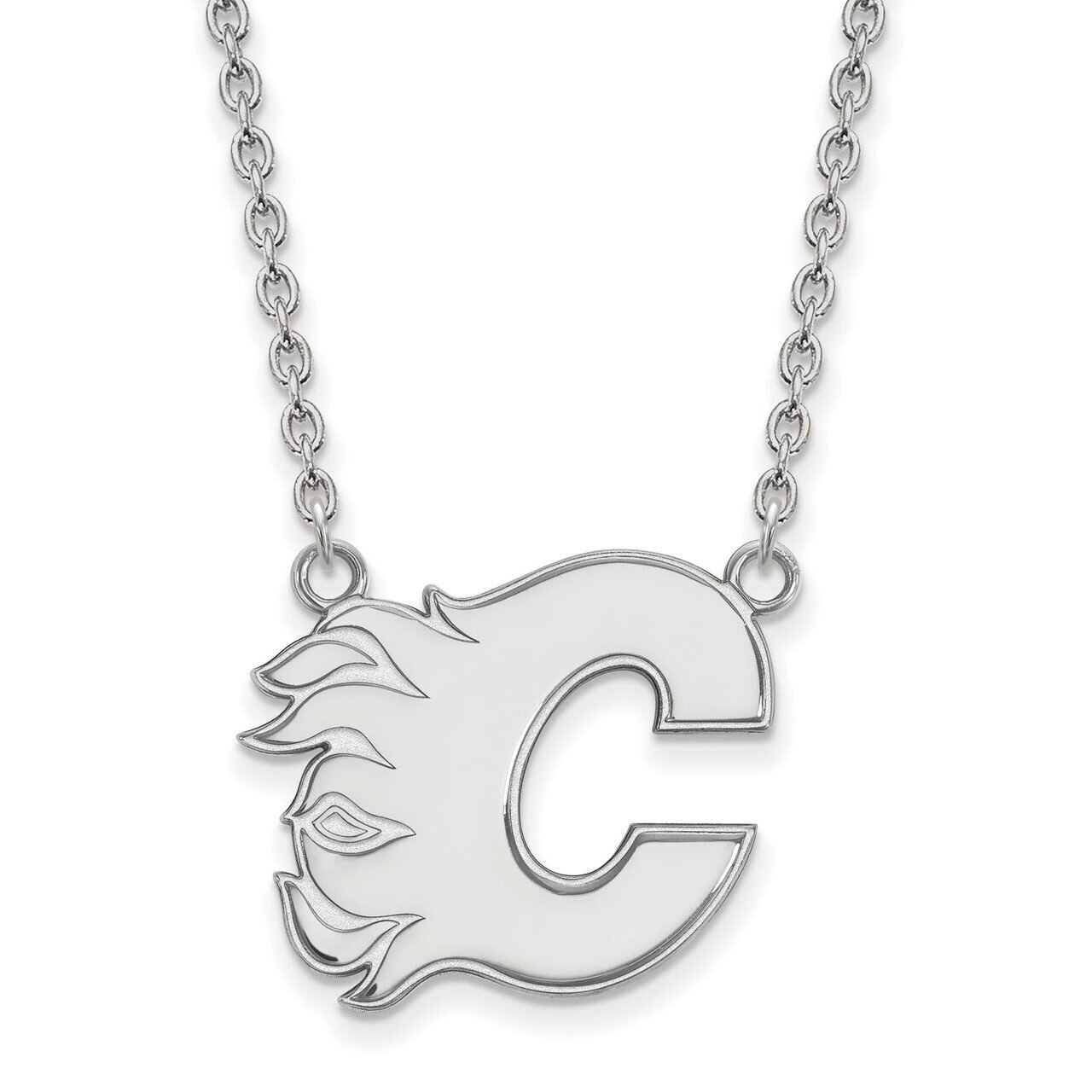 Calgary Flames Large Pendant with Chain Necklace 14k White Gold 4W013FLA-18