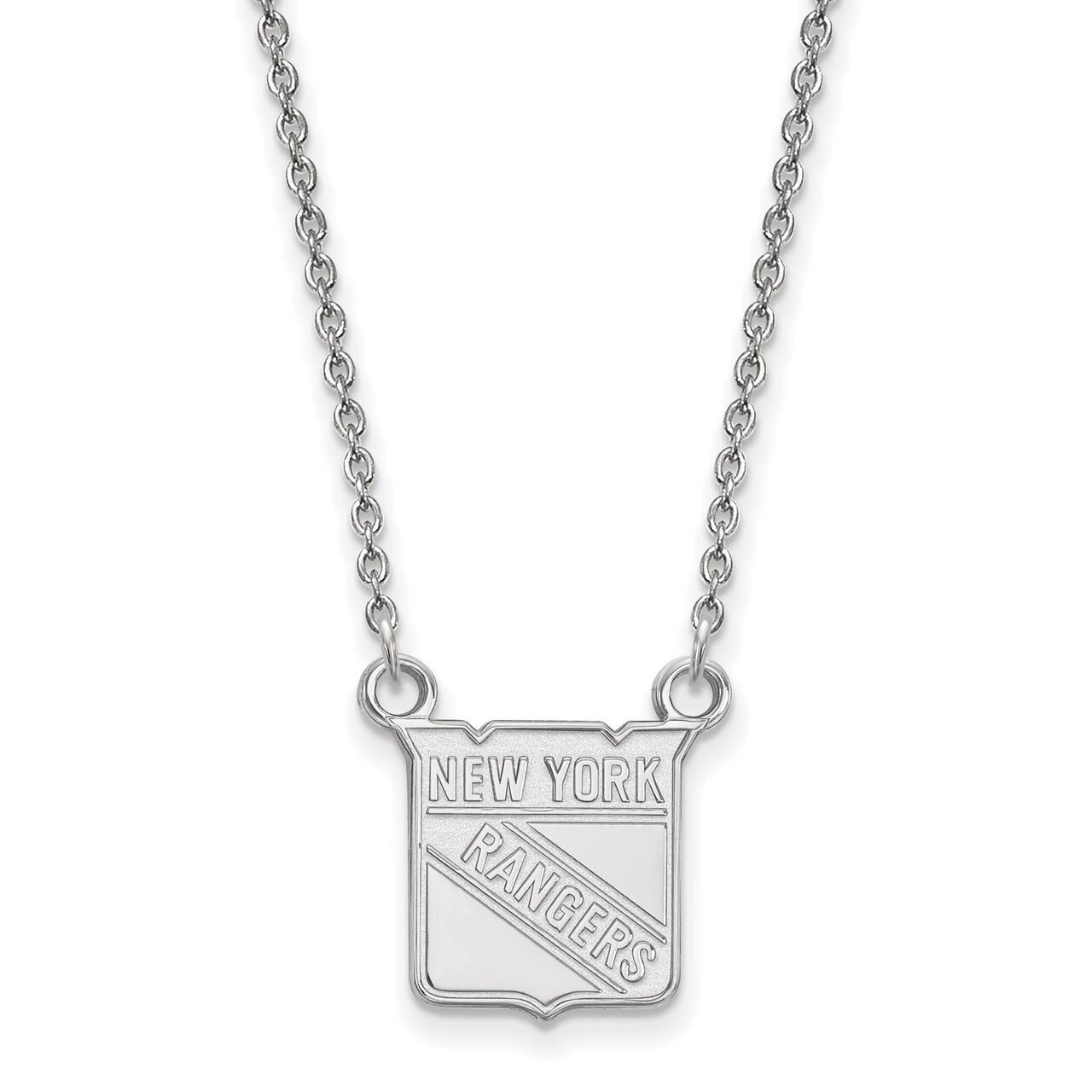 New York Rangers Small Pendant with Chain Necklace 14k White Gold 4W013RNG-18
