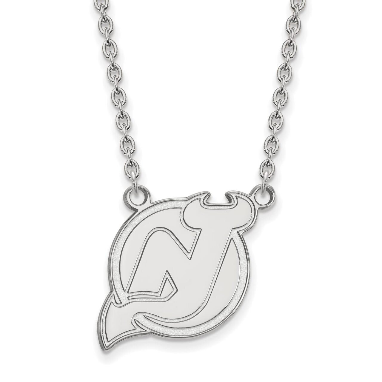 New Jersey Devils Large Pendant with Chain Necklace 14k White Gold 4W014DVL-18