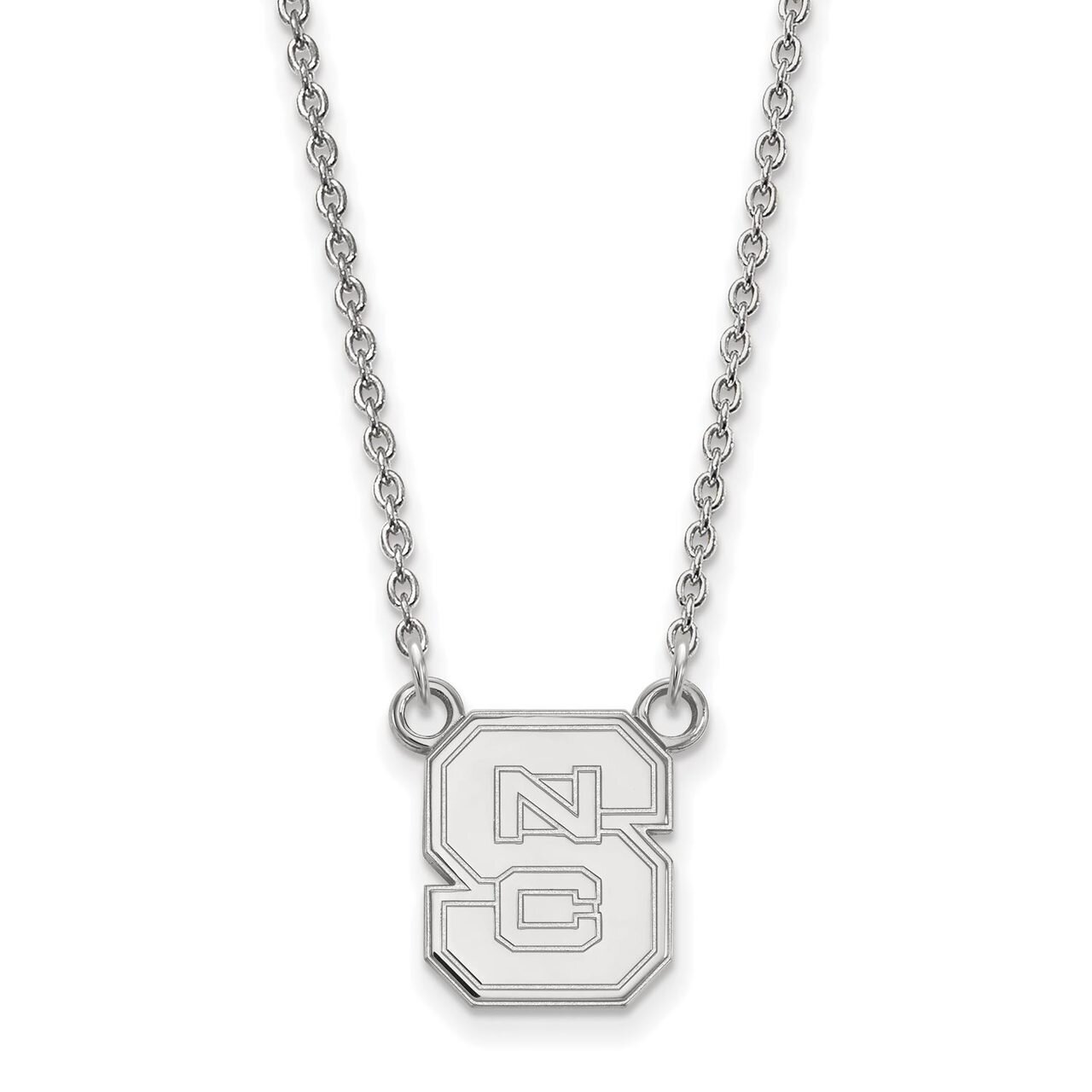 North Carolina State University Small Pendant with Chain Necklace 14k White Gold 4W015NCS-18