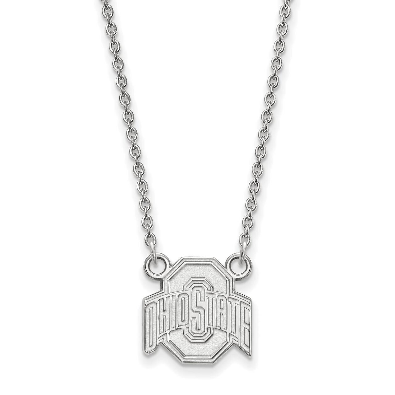 Ohio State University Small Pendant with Chain Necklace 14k White Gold 4W015OSU-18