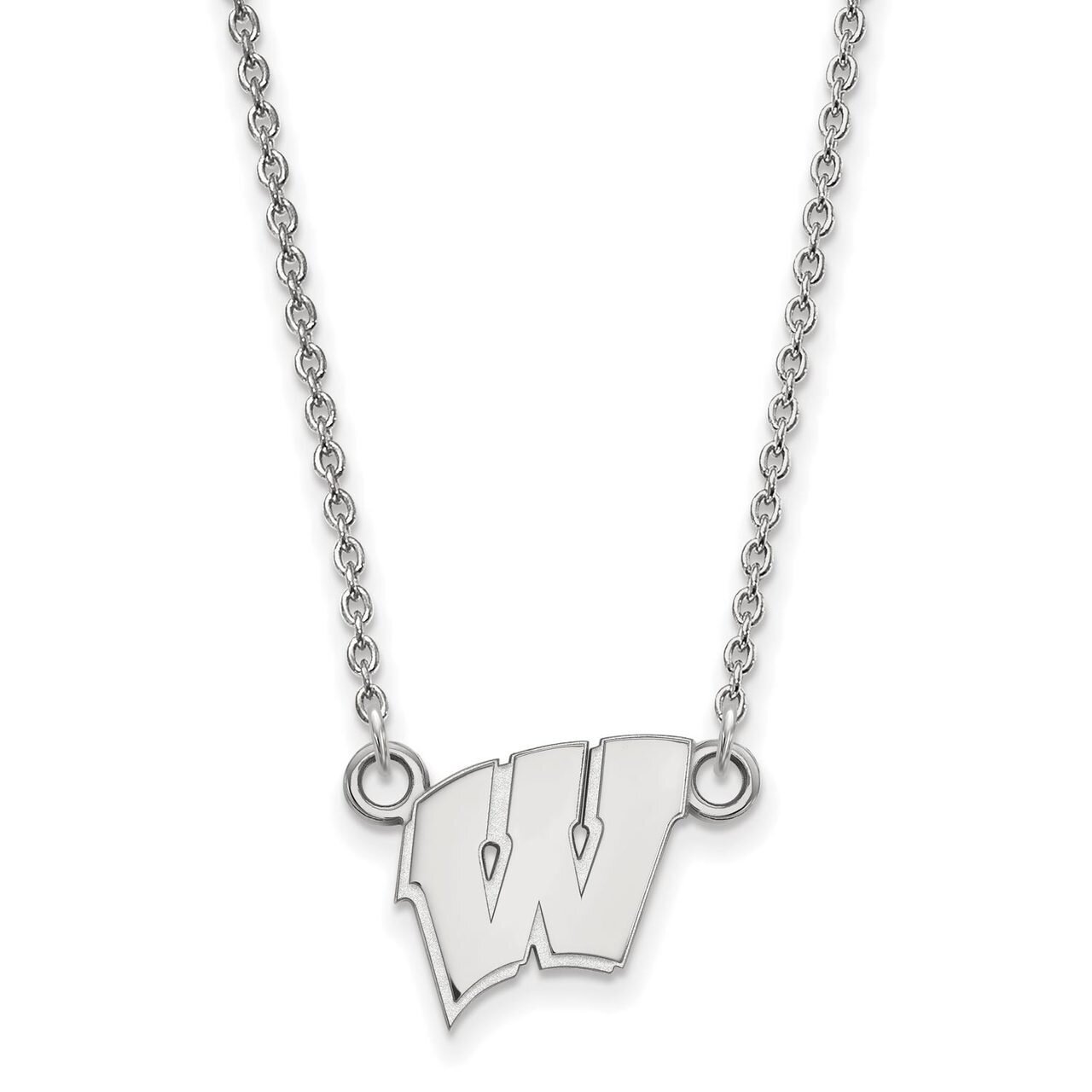 University of Wisconsin Small Pendant with Chain Necklace 14k White Gold 4W015UWI-18, MPN: 4W015UWI…