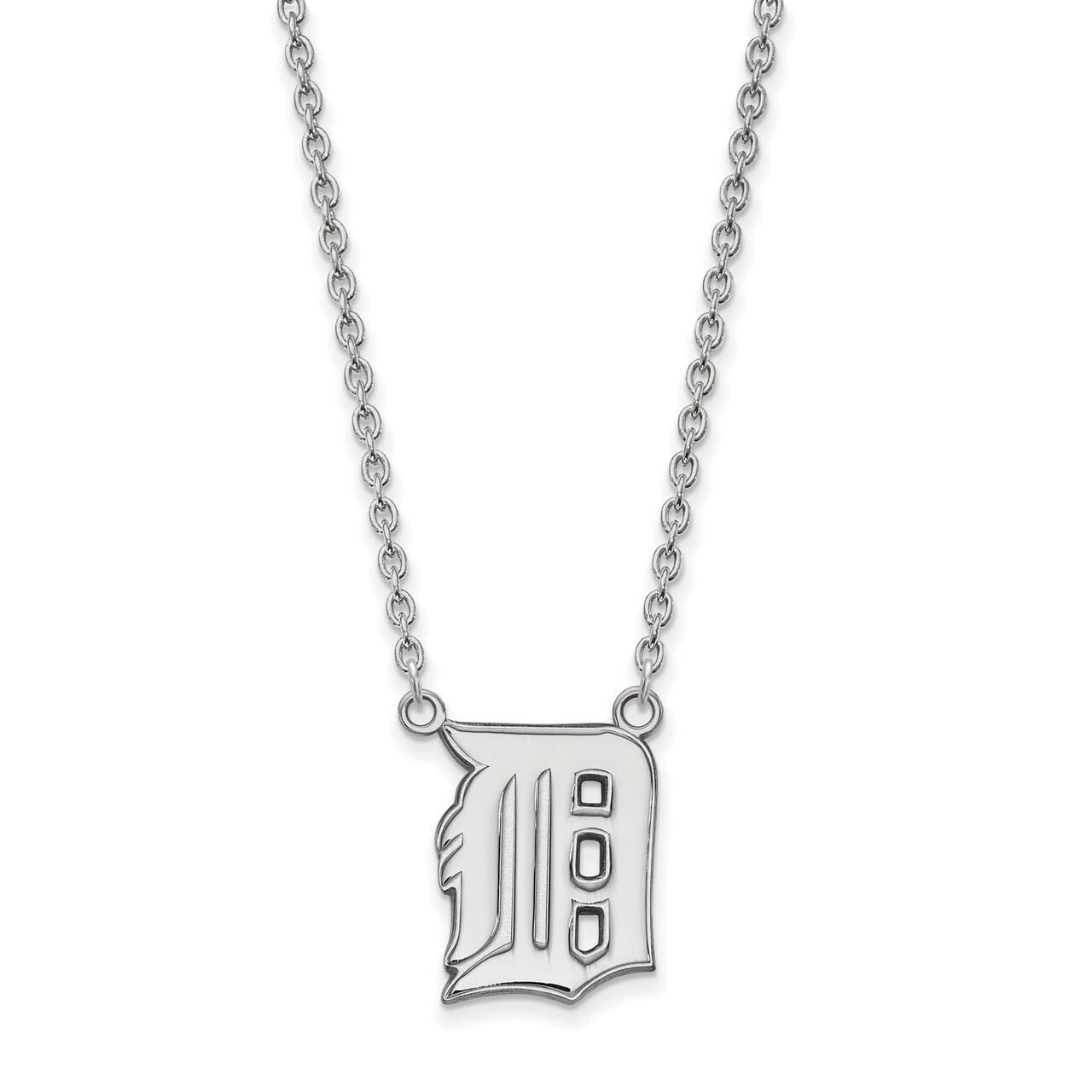 Detroit Tigers Large Pendant with Chain Necklace 14k White Gold 4W016TIG-18