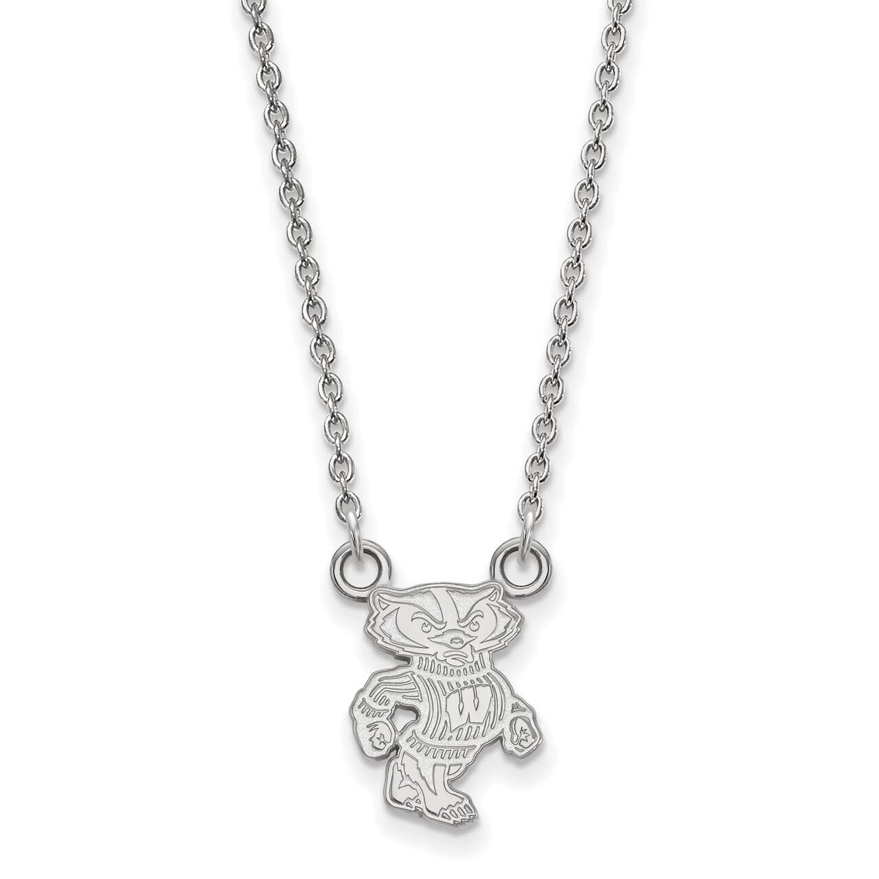 University of Wisconsin Small Pendant with Chain Necklace 14k White Gold 4W054UWI-18