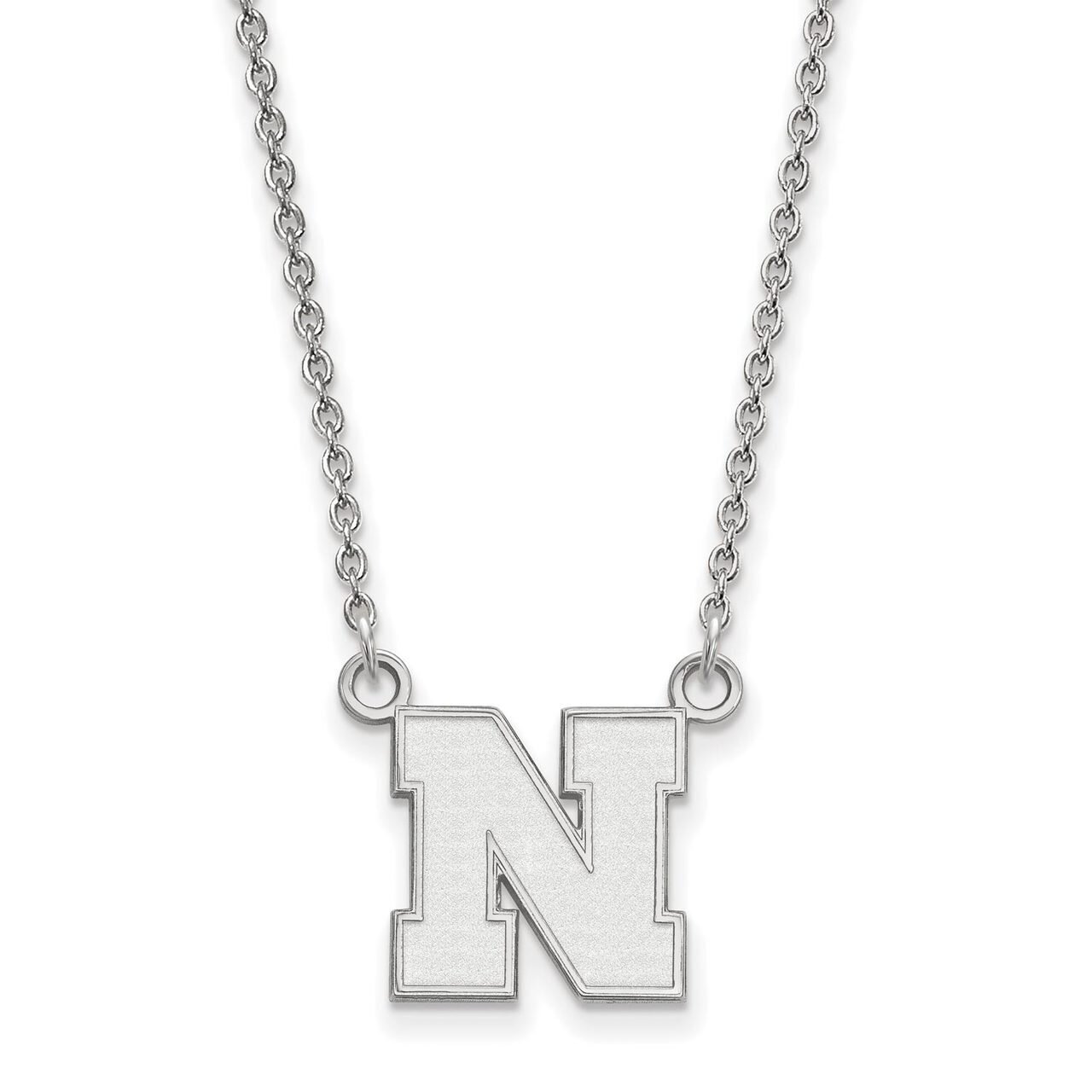University of Nebraska Small Pendant with Chain Necklace 14k White Gold 4W073UNE-18