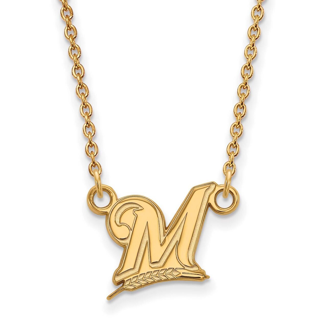 Milwaukee Brewers Small Pendant with Chain Necklace 14k Yellow Gold 4Y006BRE-18