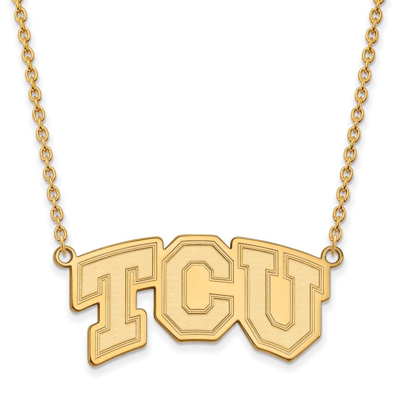 Texas Christian University Large Pendant with Chain Necklace 14k Yellow Gold 4Y006TCU-18