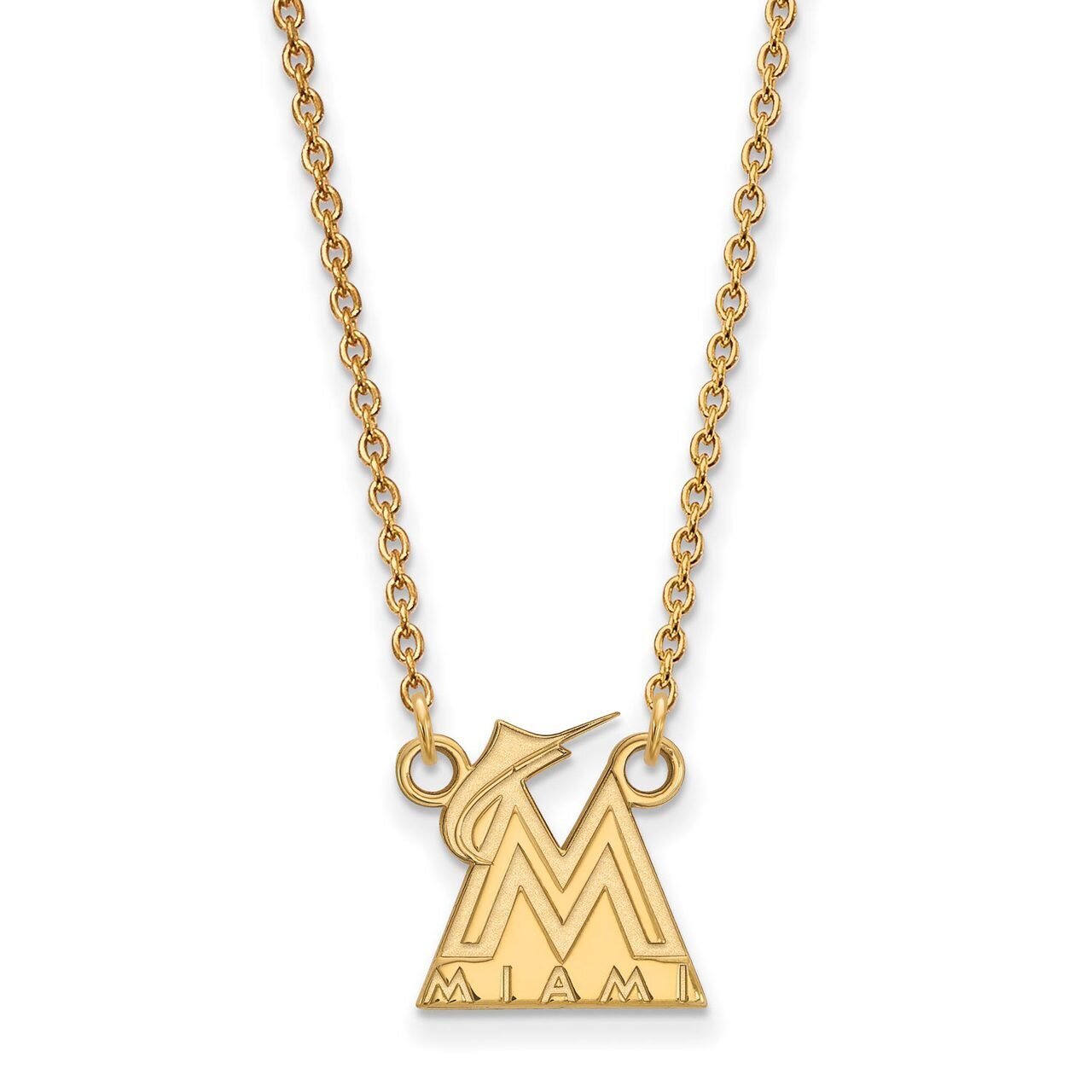 Miami Marlins Small Pendant with Chain Necklace 14k Yellow Gold 4Y008MIN-18
