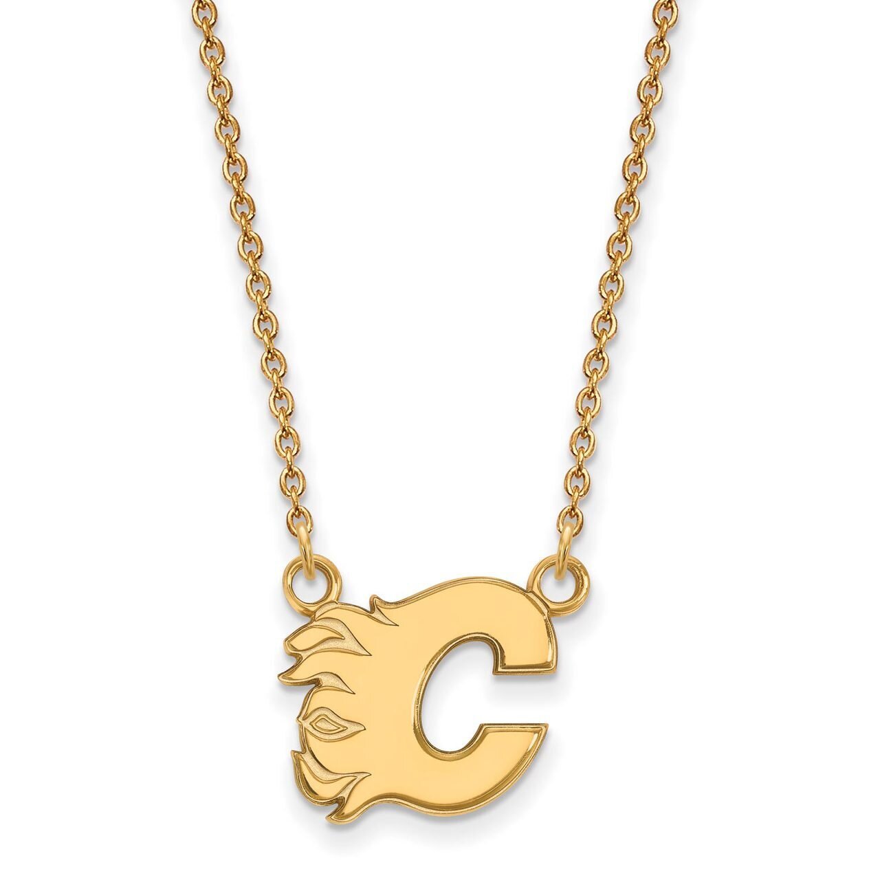 Calgary Flames Small Pendant with Chain Necklace 14k Yellow Gold 4Y012FLA-18