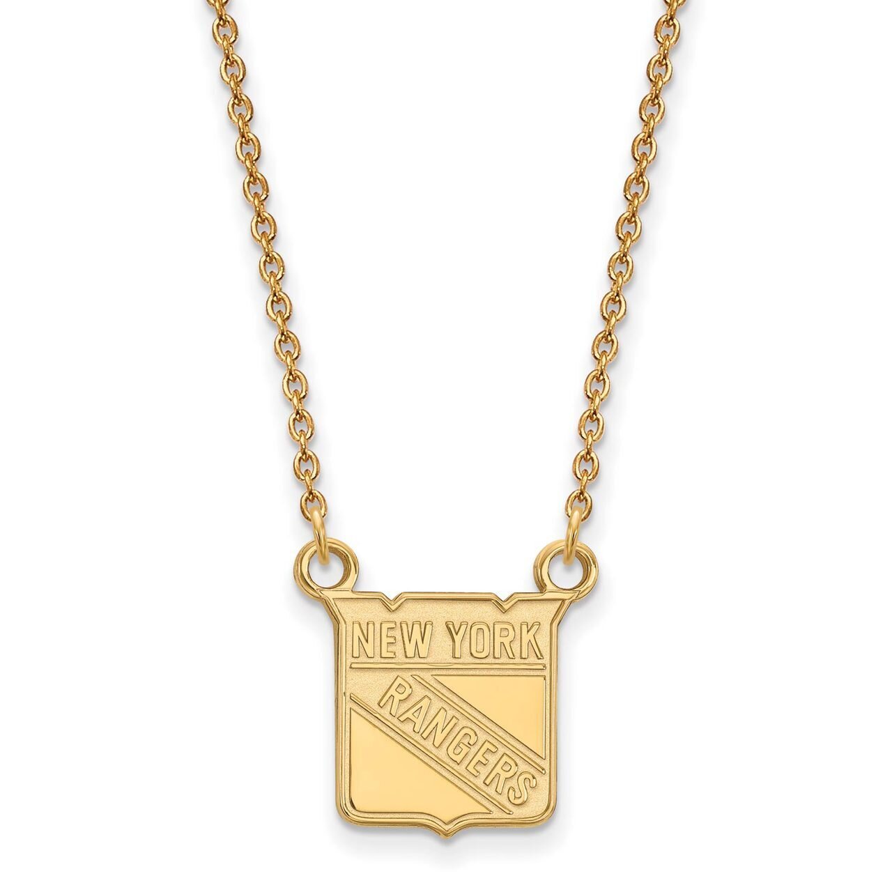 New York Rangers Small Pendant with Chain Necklace 14k Yellow Gold 4Y013RNG-18