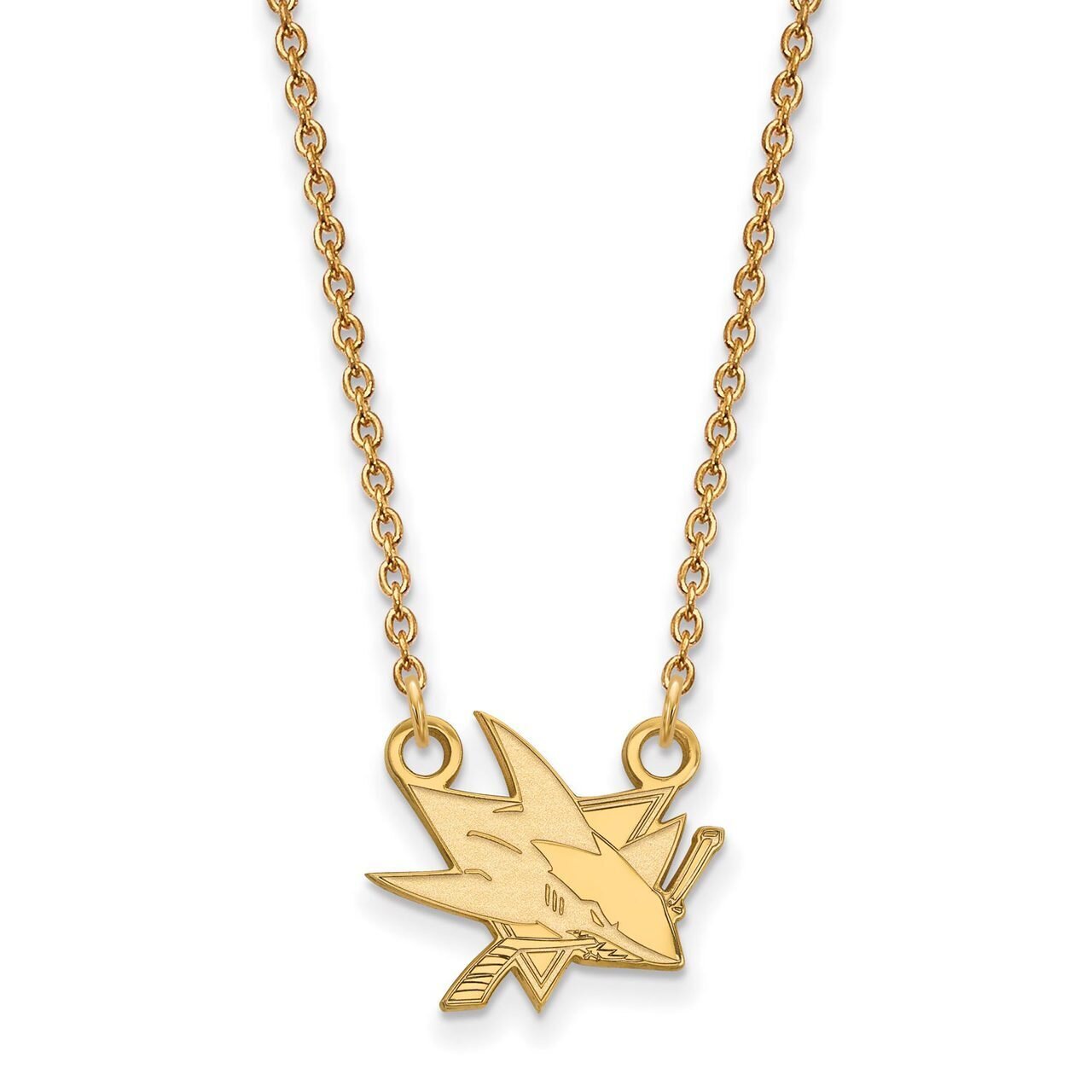 San Jose Sharks Small Pendant with Chain Necklace 14k Yellow Gold 4Y013SHA-18