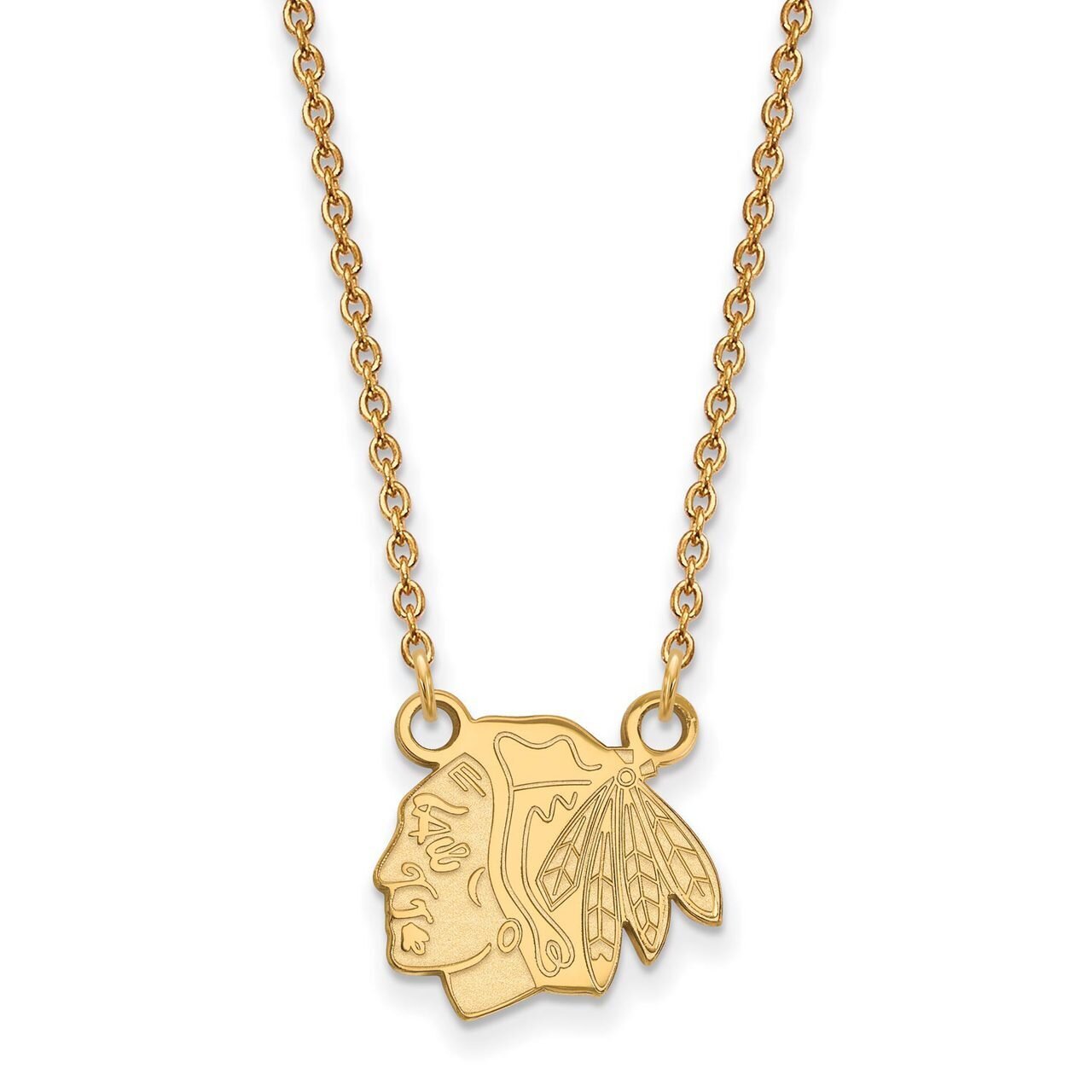 Chicago Blackhawks Small Pendant with Chain Necklace 14k Yellow Gold 4Y015BLA-18