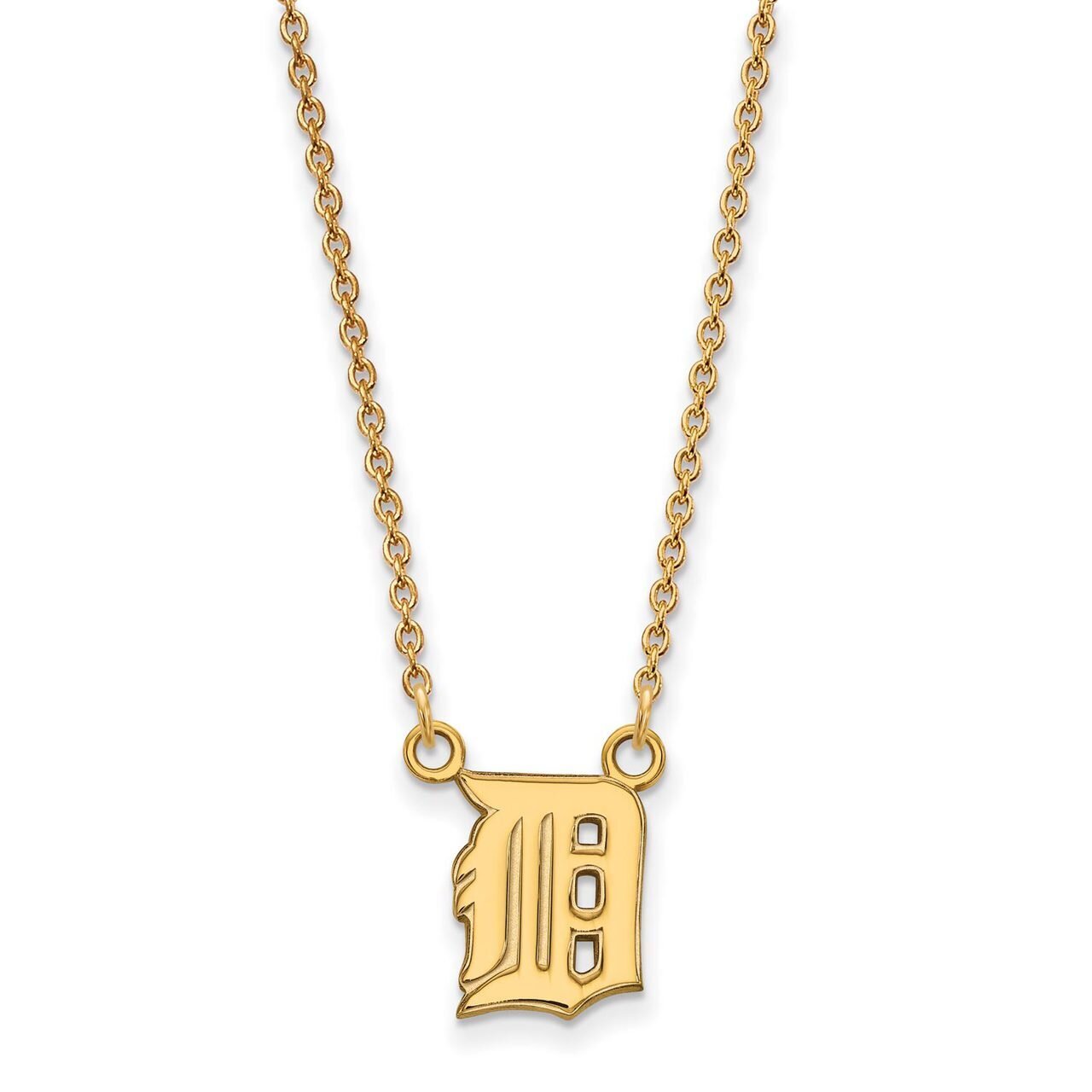 Detroit Tigers Small Pendant with Chain Necklace 14k Yellow Gold 4Y015TIG-18