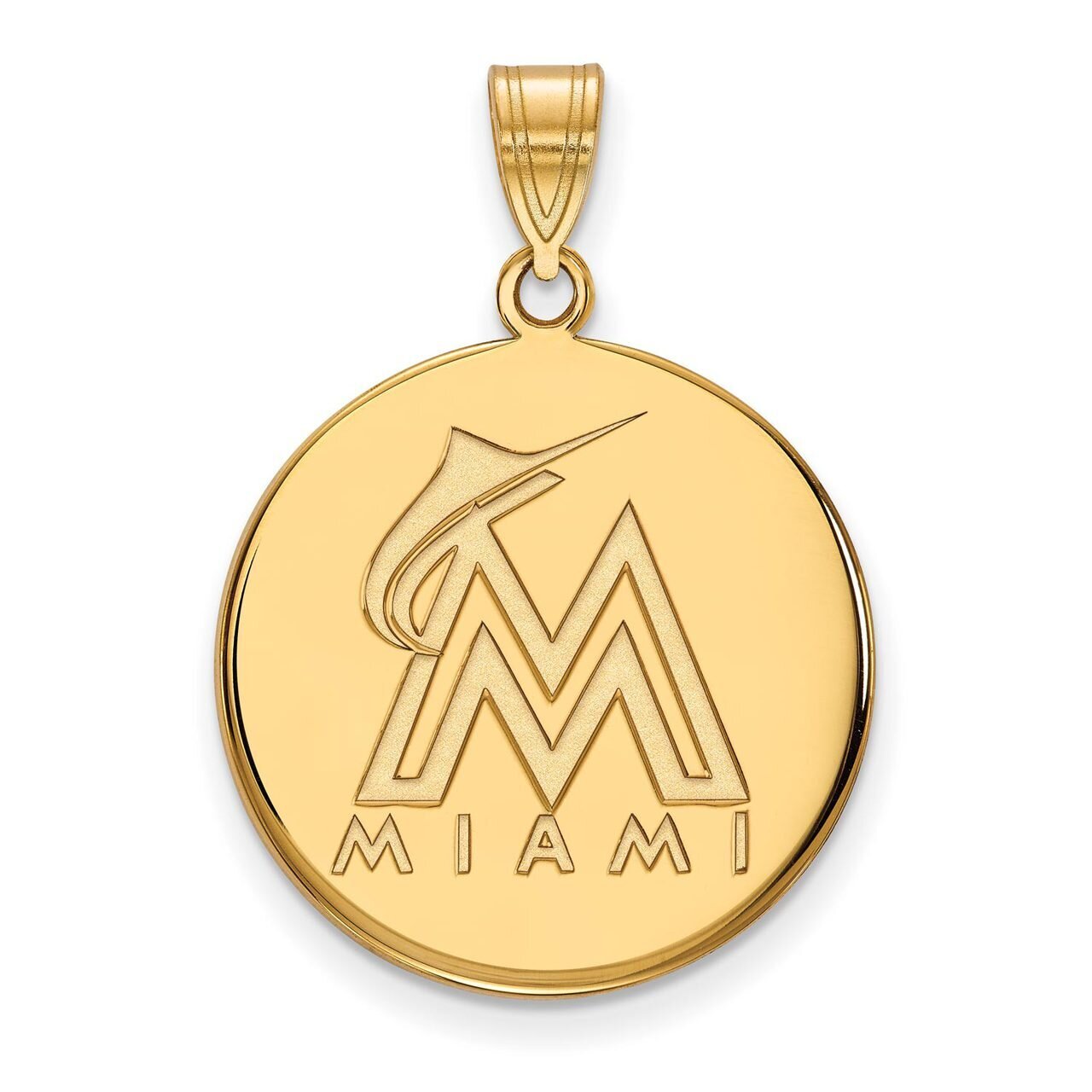 Miami Marlins Large Disc Pendant 14k Yellow Gold 4Y016MIN