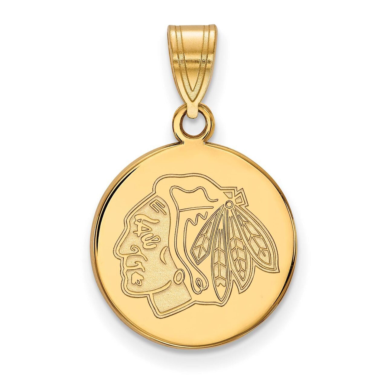 Chicago Blackhawks Medium Disc Pendant 14k Yellow Gold 4Y034BLA, MPN: 4Y034BLA, 886774740379