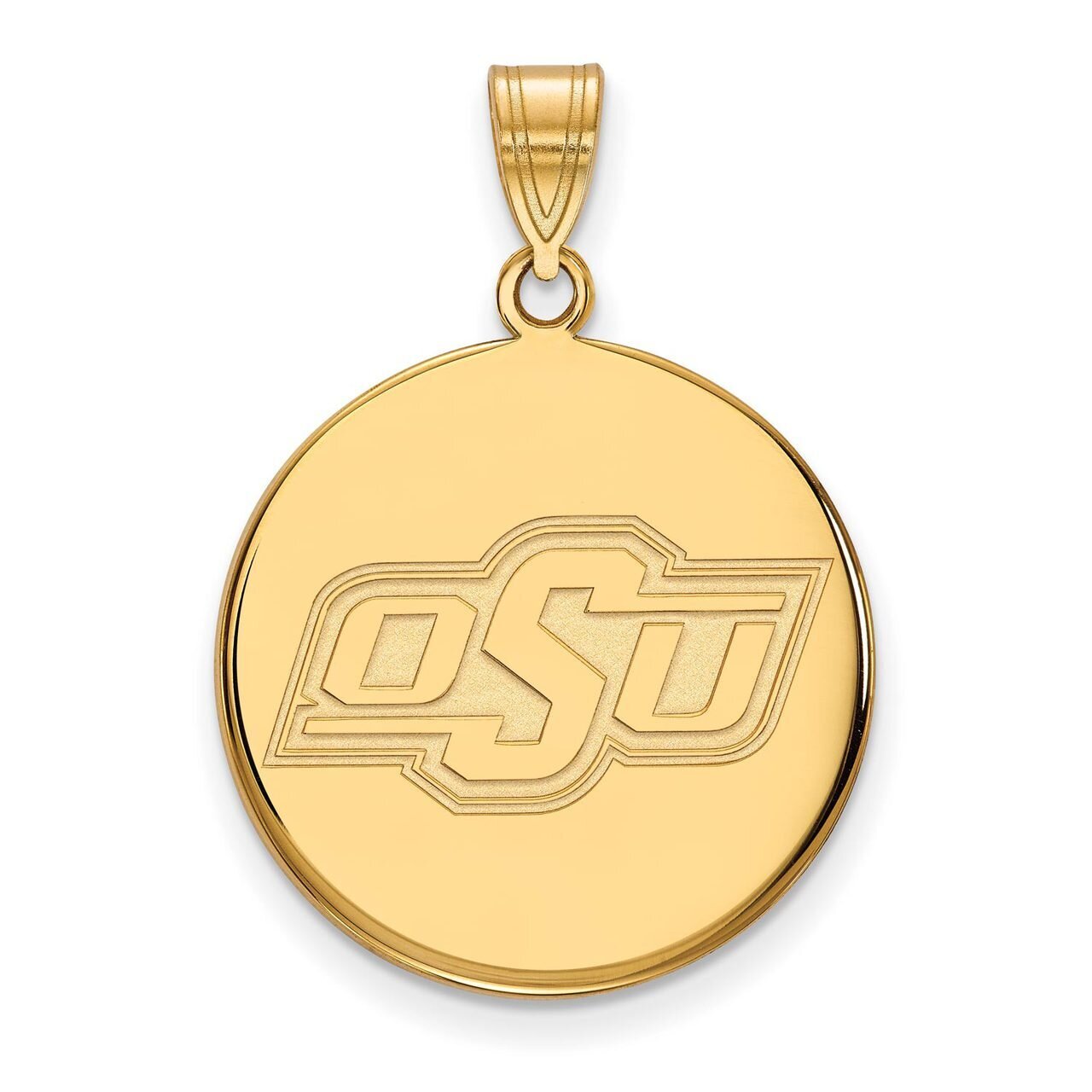 Oklahoma State University Large Disc Pendant 14k Yellow Gold 4Y040OKS