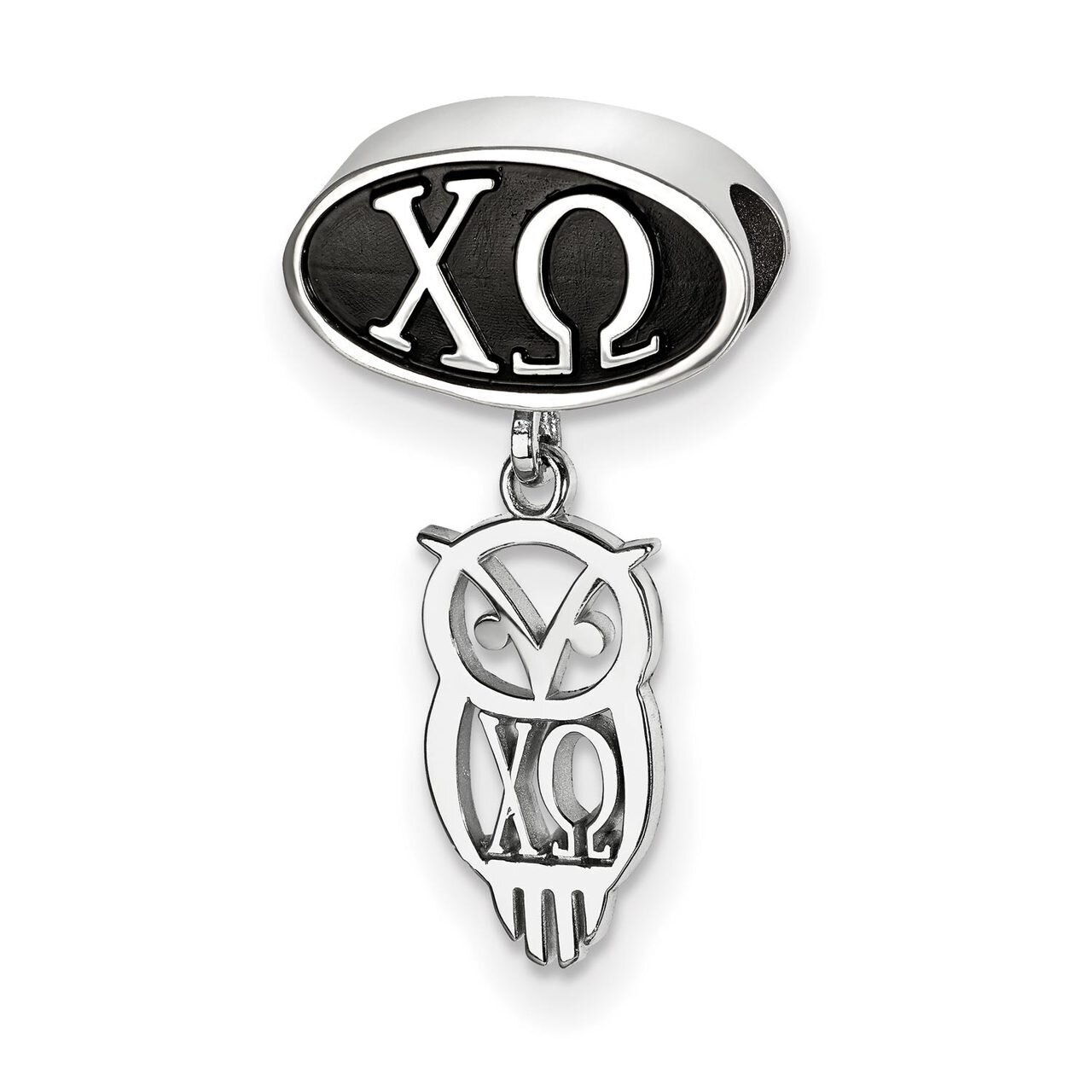 Chi Omega Oval Bead with Owl Dangle Sterling Silver CHO004BD-SS