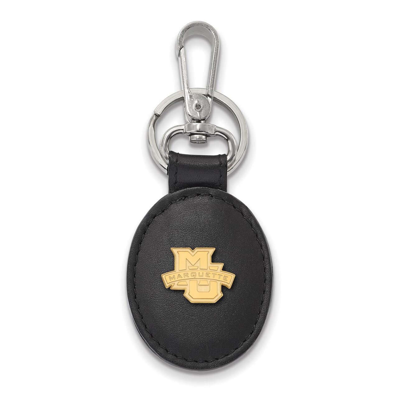 Marquette University Black Leather Oval Key Chain Gold-plated Silver GP005MAR-K1