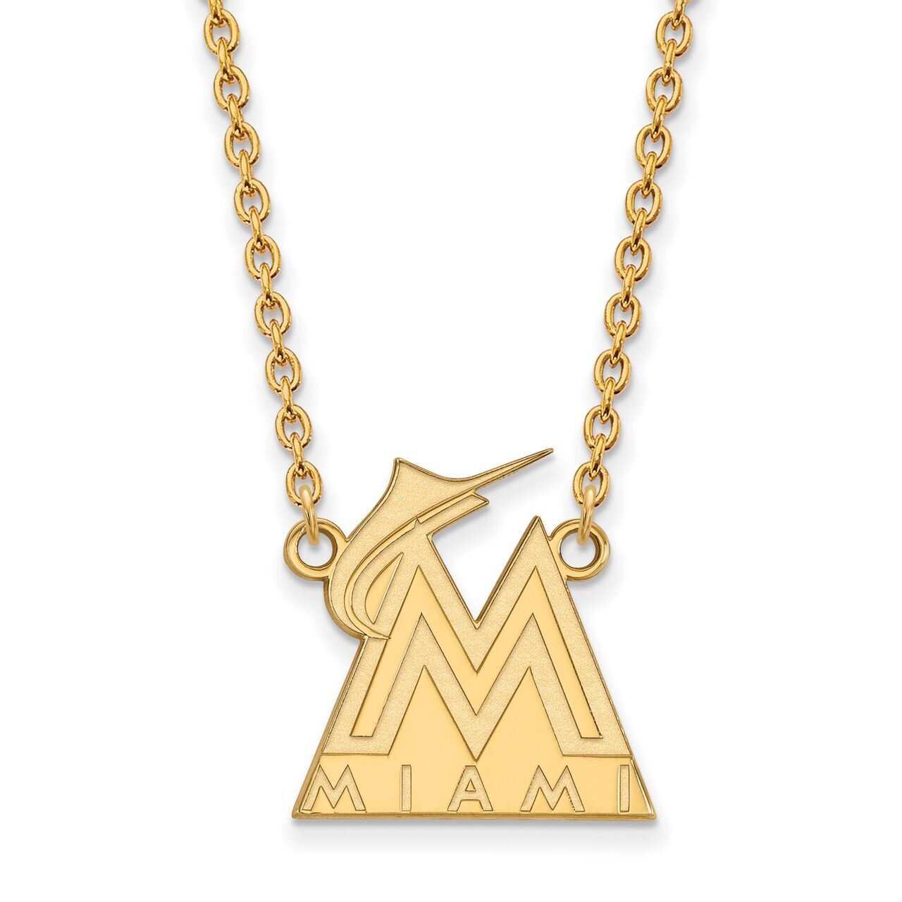 Miami Marlins Large Pendant with Chain Necklace Gold-plated Silver GP009MIN-18