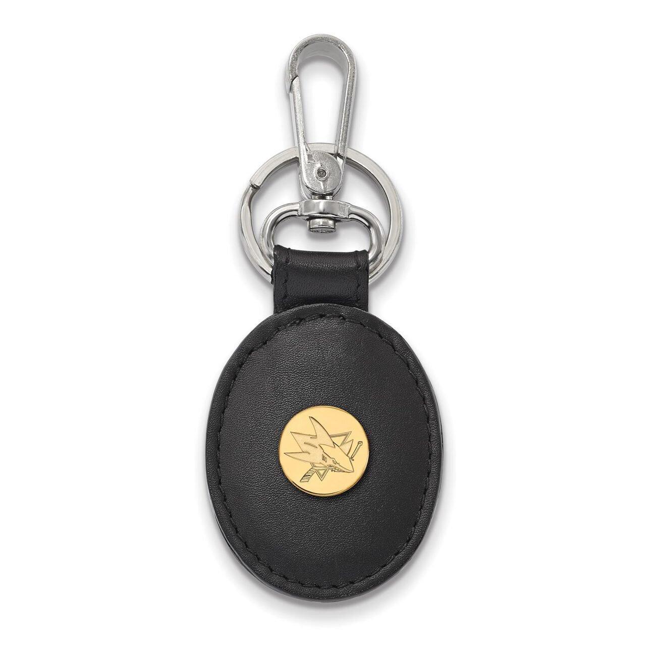 San Jose Sharks Black Leather Oval Key Chain Gold-plated Silver GP011SHA-K1, MPN: GP011SHA-K1, 8867…
