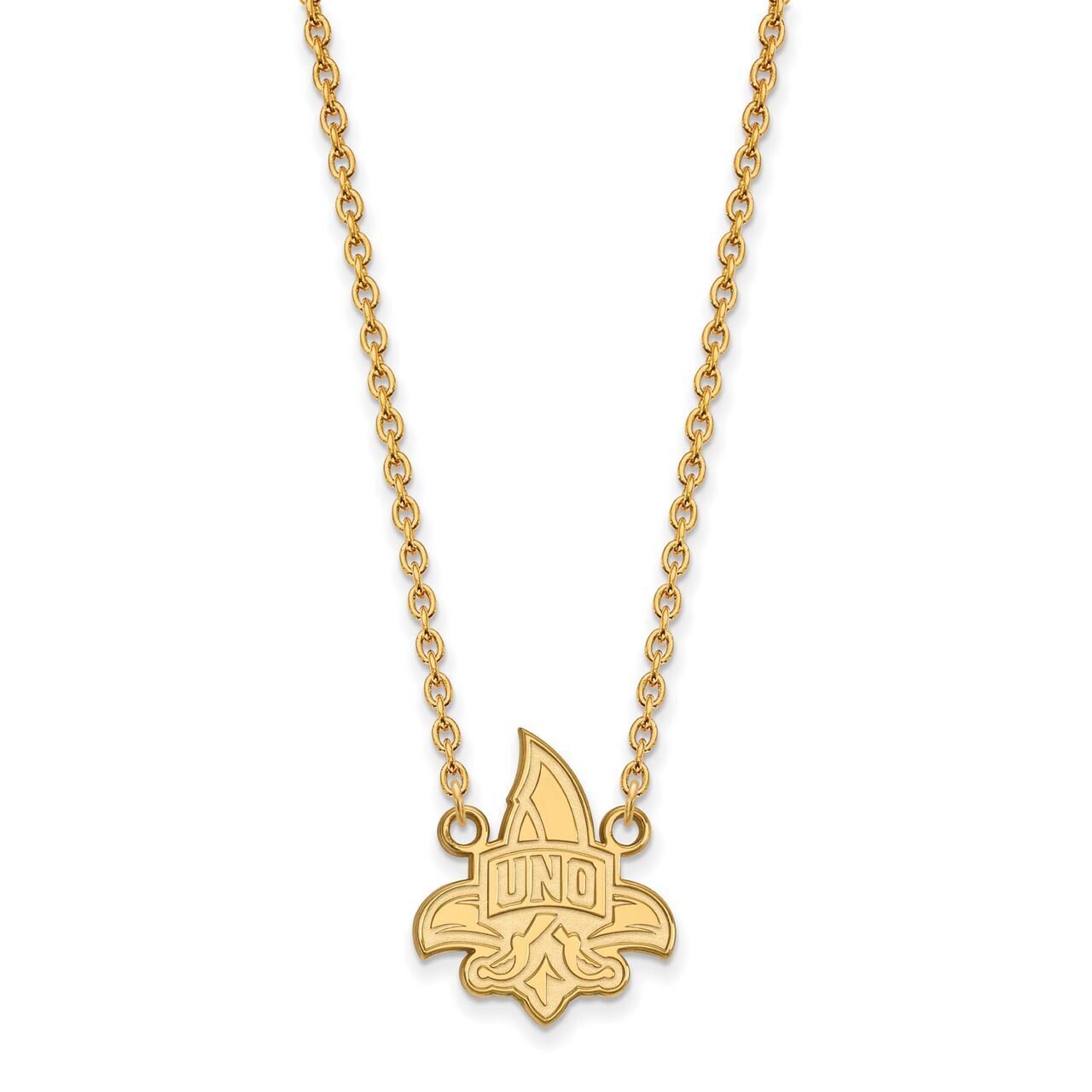 University of New Orleans Large Pendant with Chain Necklace Gold-plated Silver GP011UNO-18, MPN: GP…