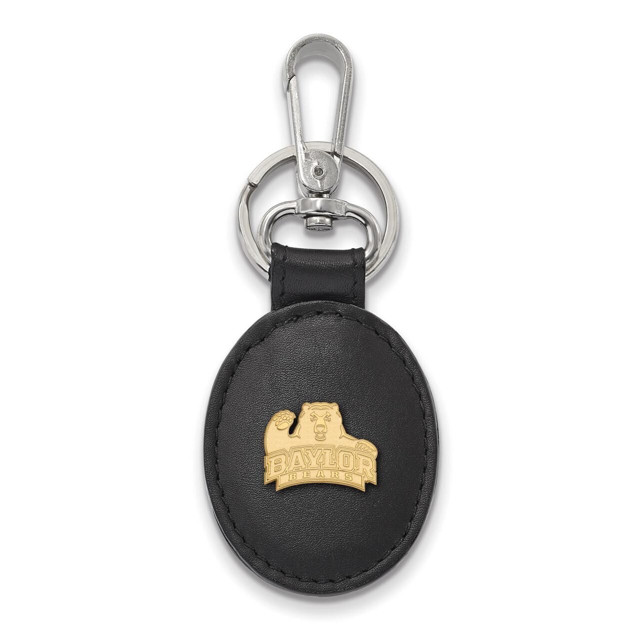 Baylor University Black Leather Oval Key Chain Gold-plated Silver GP012BU-K1