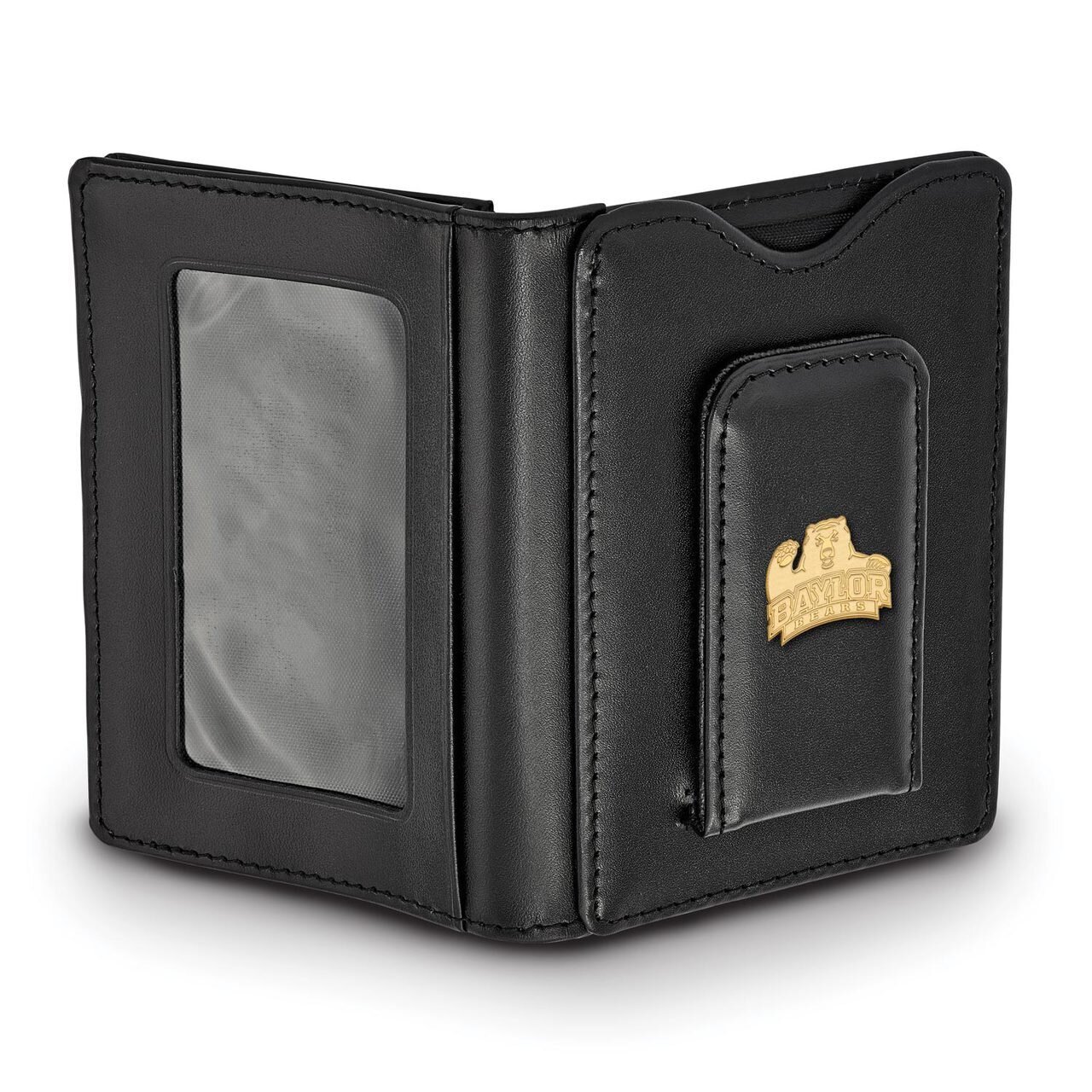 Baylor University Black Leather Wallet Gold-plated Silver on Leather GP012BU-W1