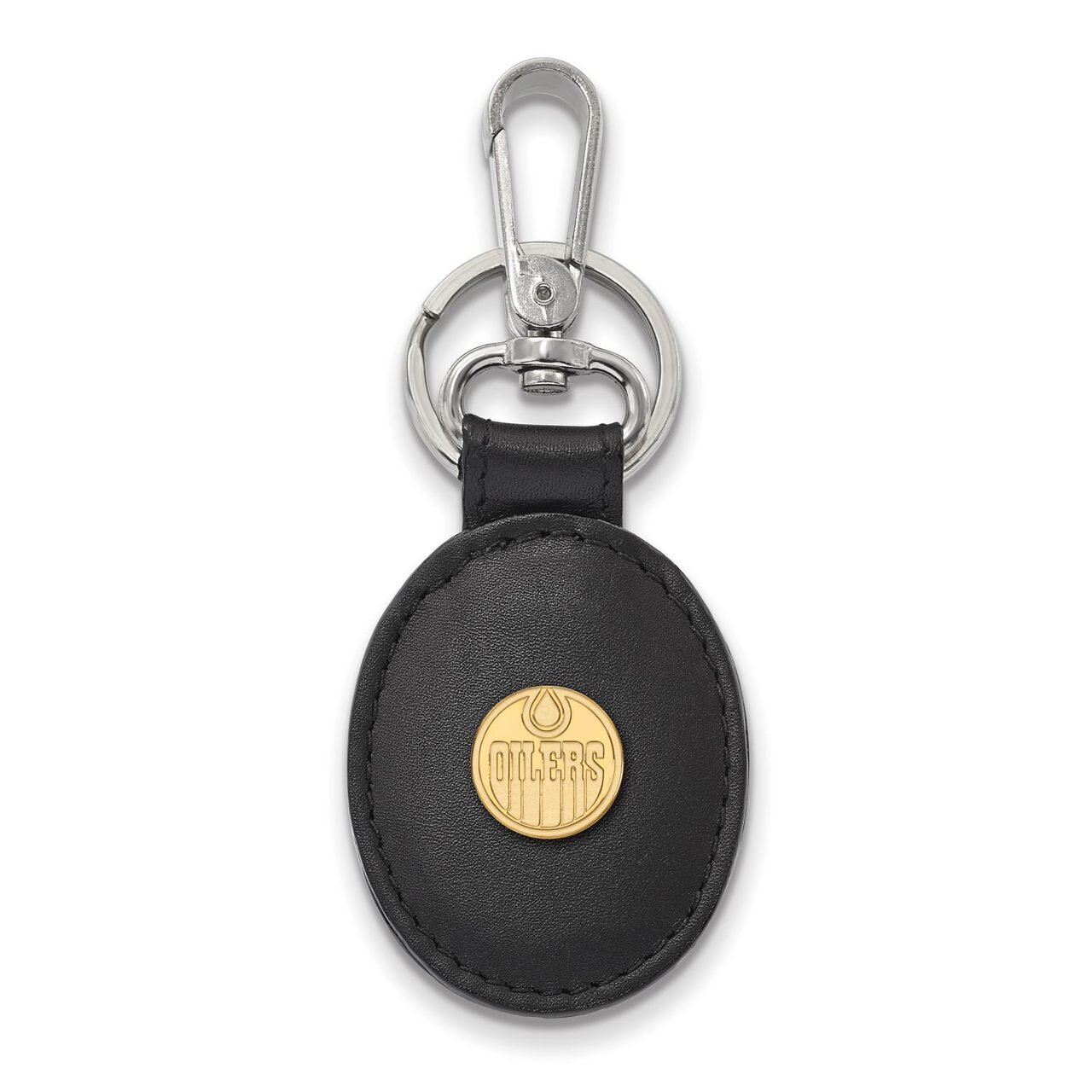 Edmonton Oilers Black Leather Oval Key Chain Gold-plated Silver GP012OIL-K1