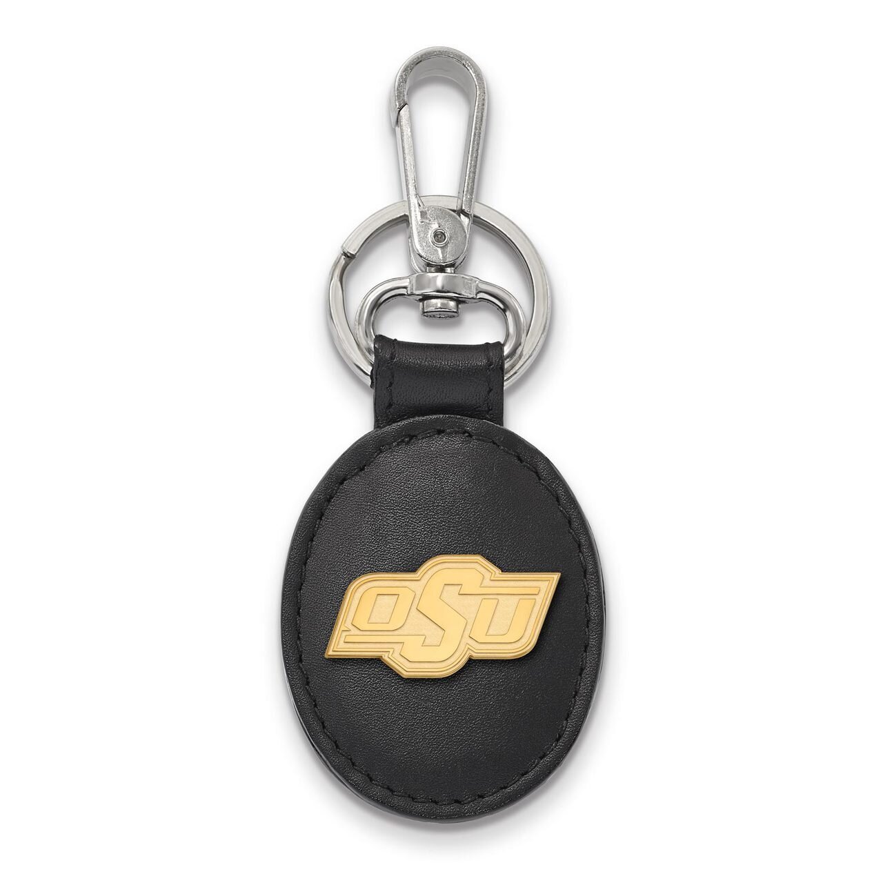 Oklahoma State University Black Leather Oval Key Chain Gold-plated Silver GP012OKS-K1, MPN: GP012OK…