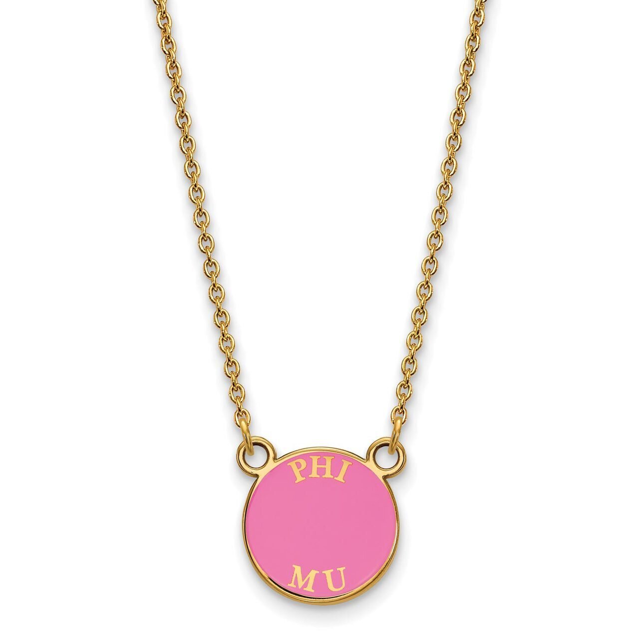 Phi Mu Extra Small Enameled Pendant with 18 Inch Chain Gold-plated Silver GP012PHM-18