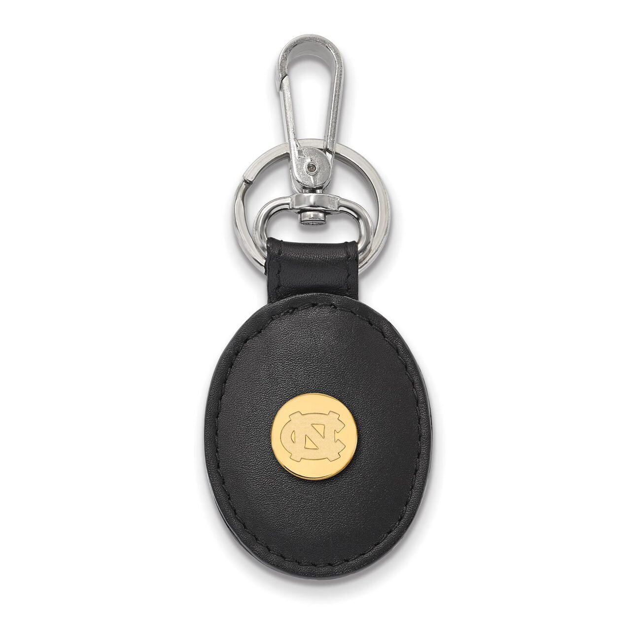 University of North Carolina Black Leather Oval Key Chain Gold-plated Silver GP012UNC-K1