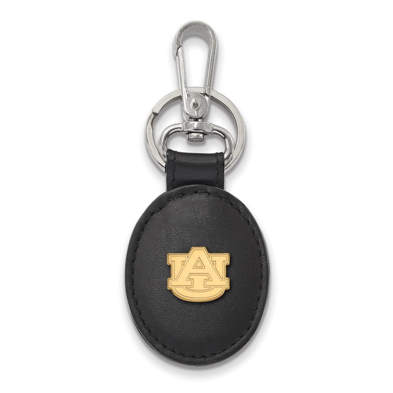 Auburn University Black Leather Oval Key Chain Gold-plated Silver GP013AU-K1