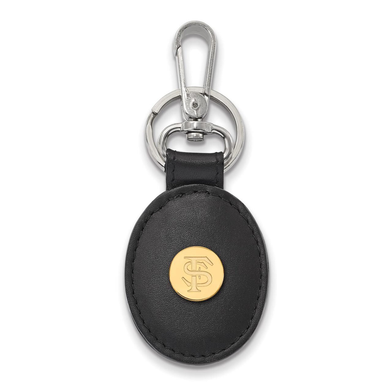 Florida State University Black Leather Oval Key Chain Gold-plated Silver GP013FSU-K1