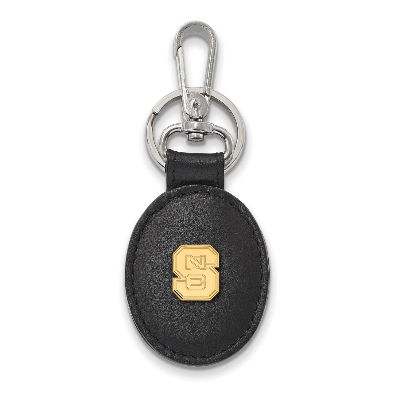 North Carolina State University Black Leather Oval Key Chain Gold-plated Silver GP013NCS-K1