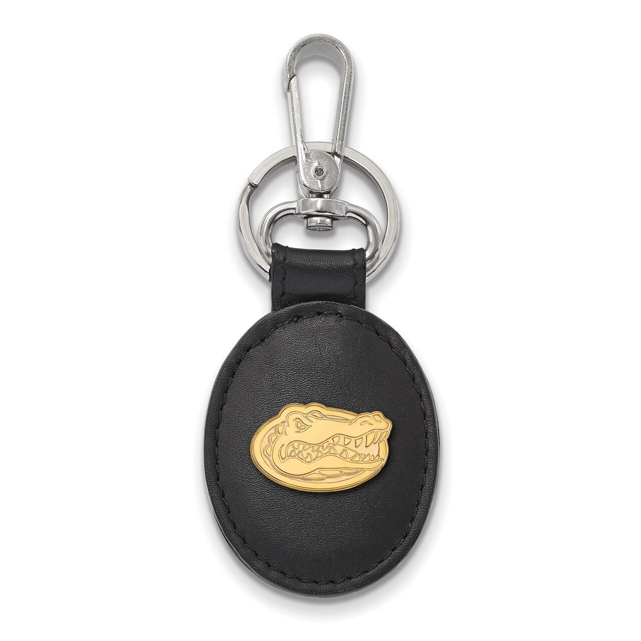 University of Florida Black Leather Oval Key Chain Gold-plated Silver GP013UFL-K1
