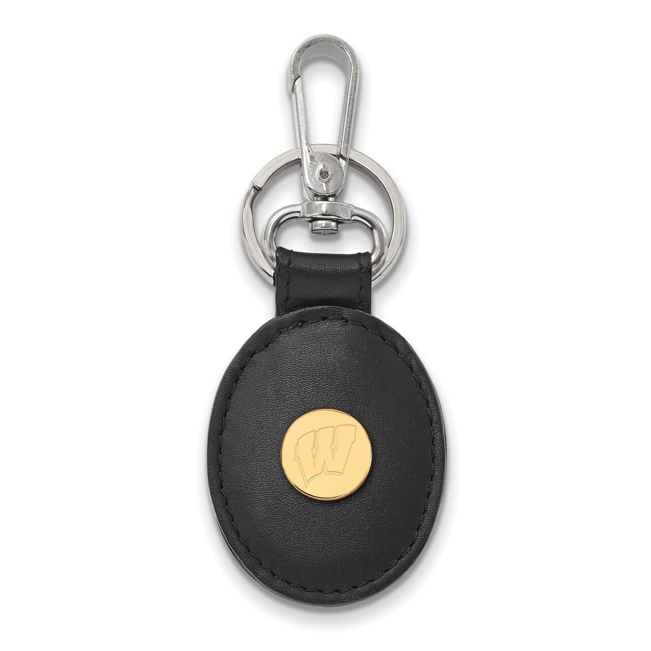 University of Wisconsin Black Leather Oval Key Chain Gold-plated Silver GP013UWI-K1
