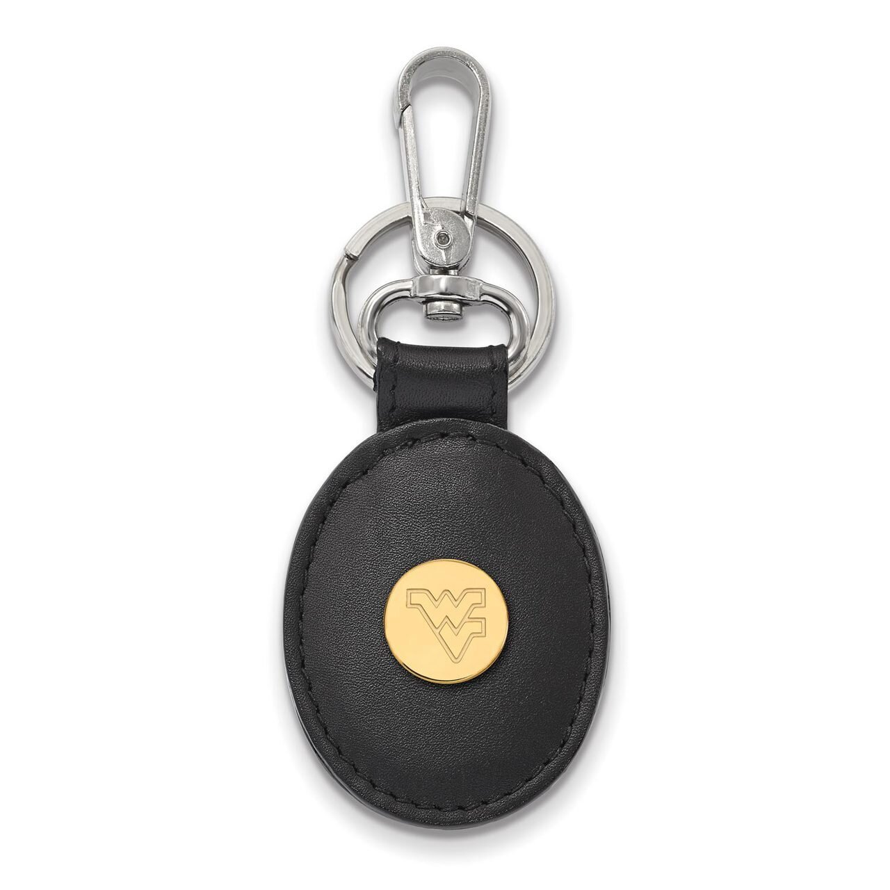 West Virginia University Black Leather Oval Key Chain Gold-plated Silver GP013WVU-K1, MPN: GP013WVU…