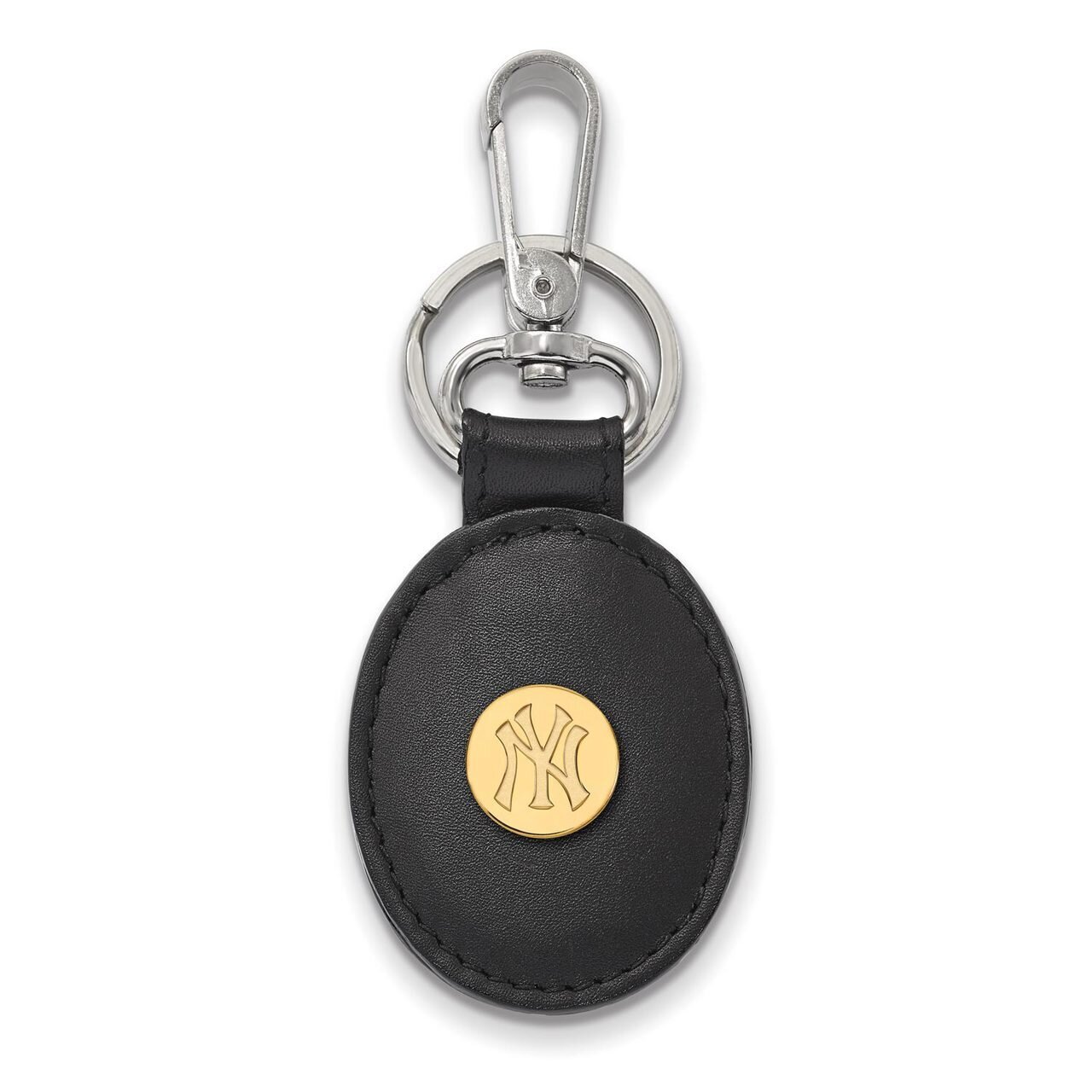 New York Yankees Black Leather Oval Key Chain Gold-plated Silver GP013YAN-K1