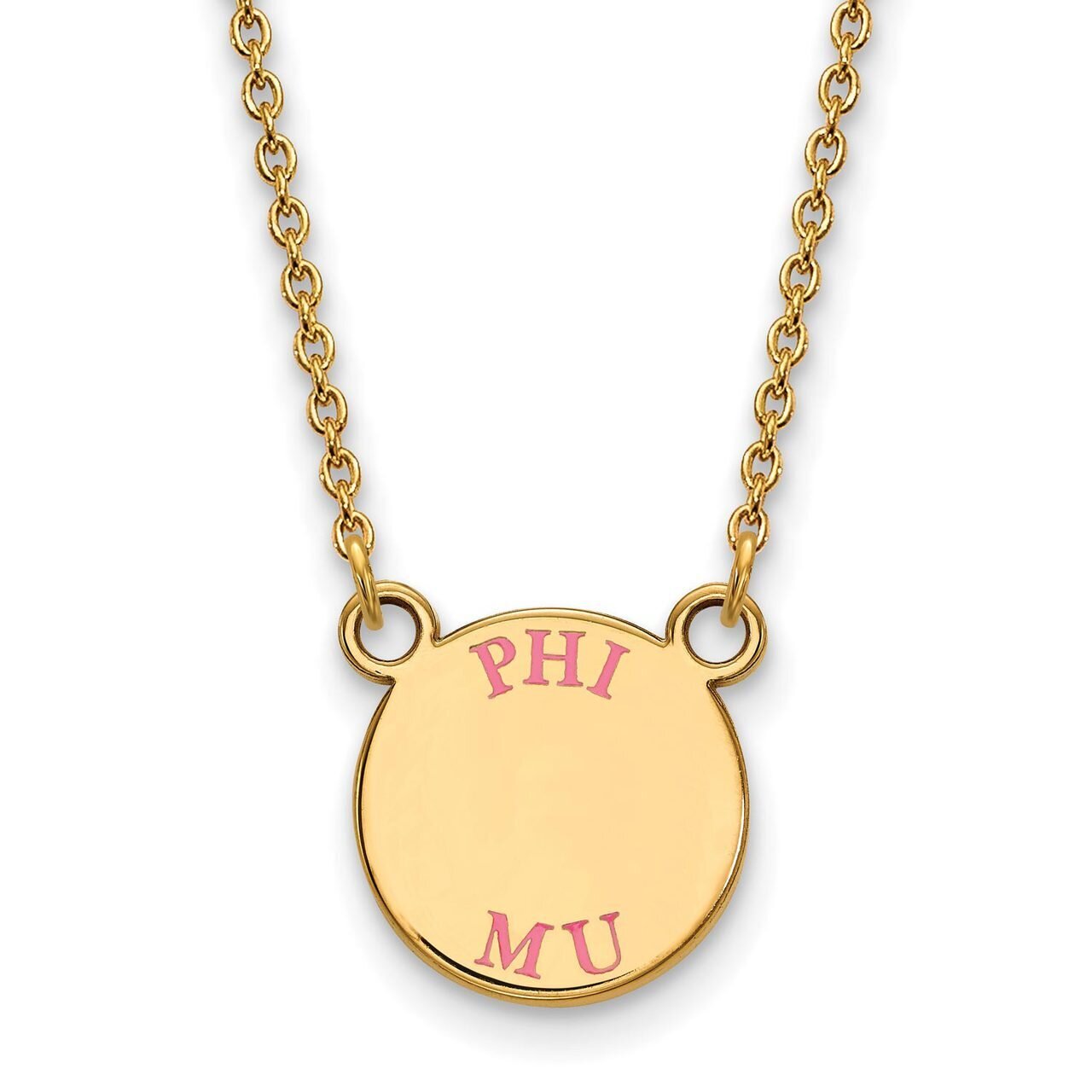 Phi Mu Extra Small Enameled Pendant with 18 Inch Chain Gold-plated Silver GP014PHM-18, MPN: GP014PH…