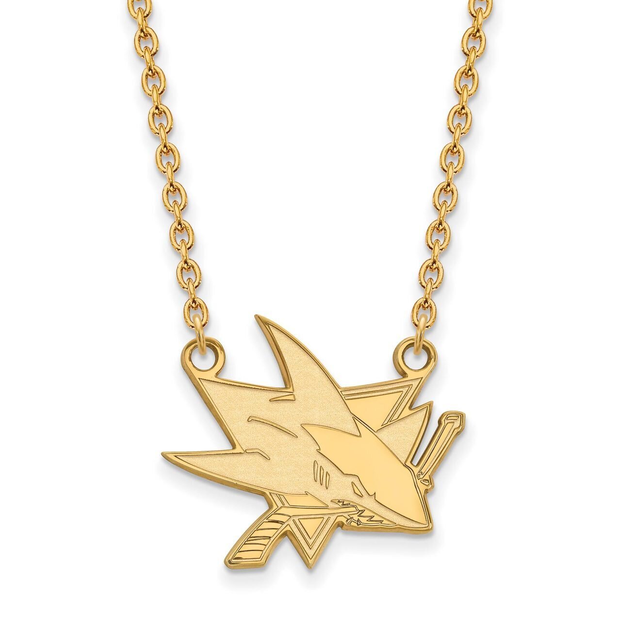 San Jose Sharks Large Pendant with Chain Necklace Gold-plated Silver GP014SHA-18, MPN: GP014SHA-18,…