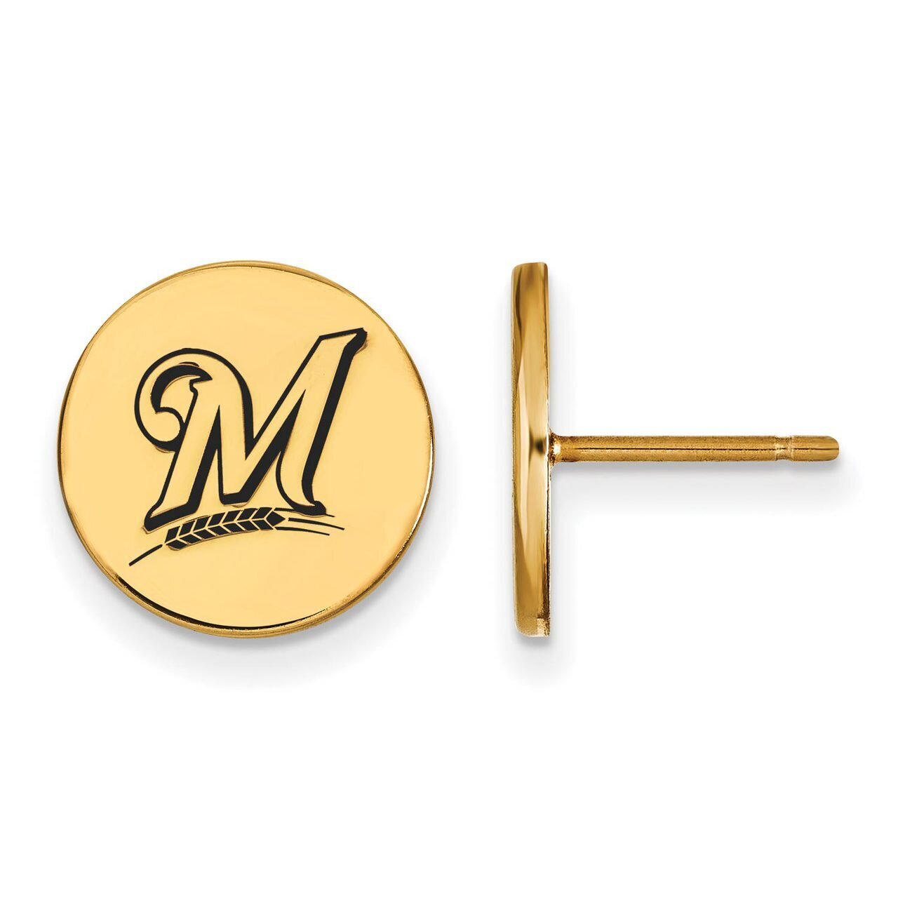 Milwaukee Brewers Small Enamel Disc Earring Gold-plated Silver GP018BRE, MPN: GP018BRE, 886774922171