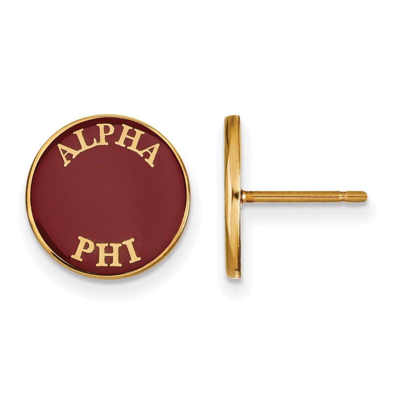 Alpha Phi Enameled Post Earrings Gold-plated Silver GP019APH
