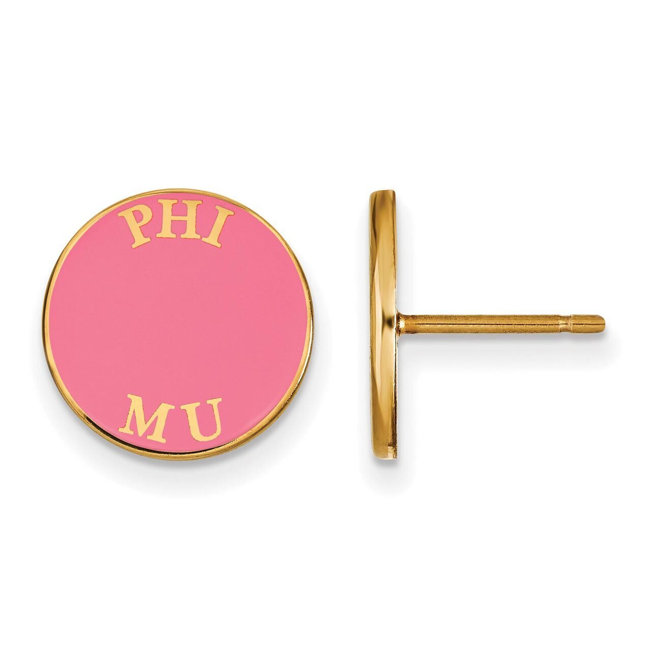Phi Mu Enameled Post Earrings Gold-plated Silver GP019PHM