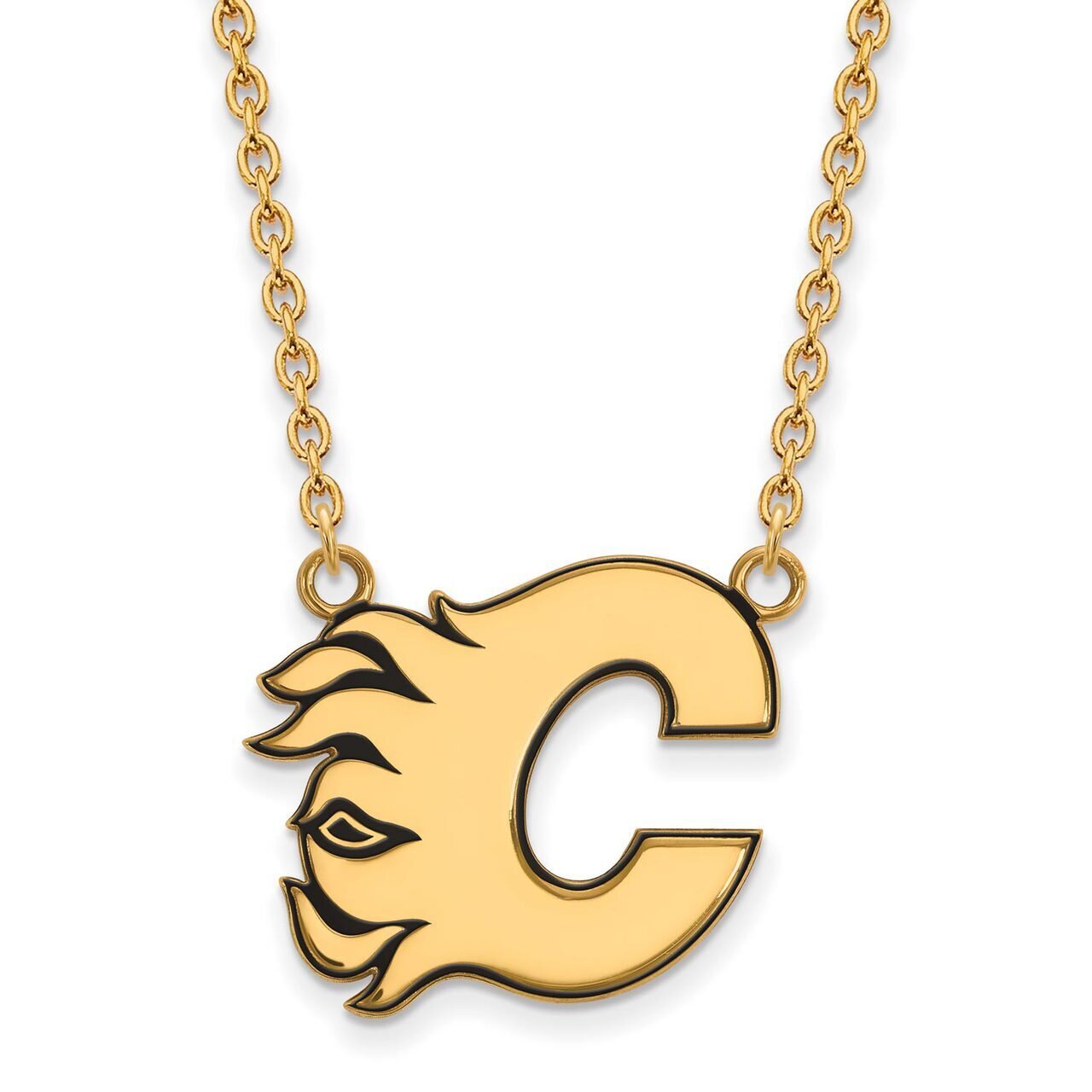 Calgary Flames Large Enamel Pendant with Chain Necklace Gold-plated Silver GP022FLA-18, MPN: GP022F…