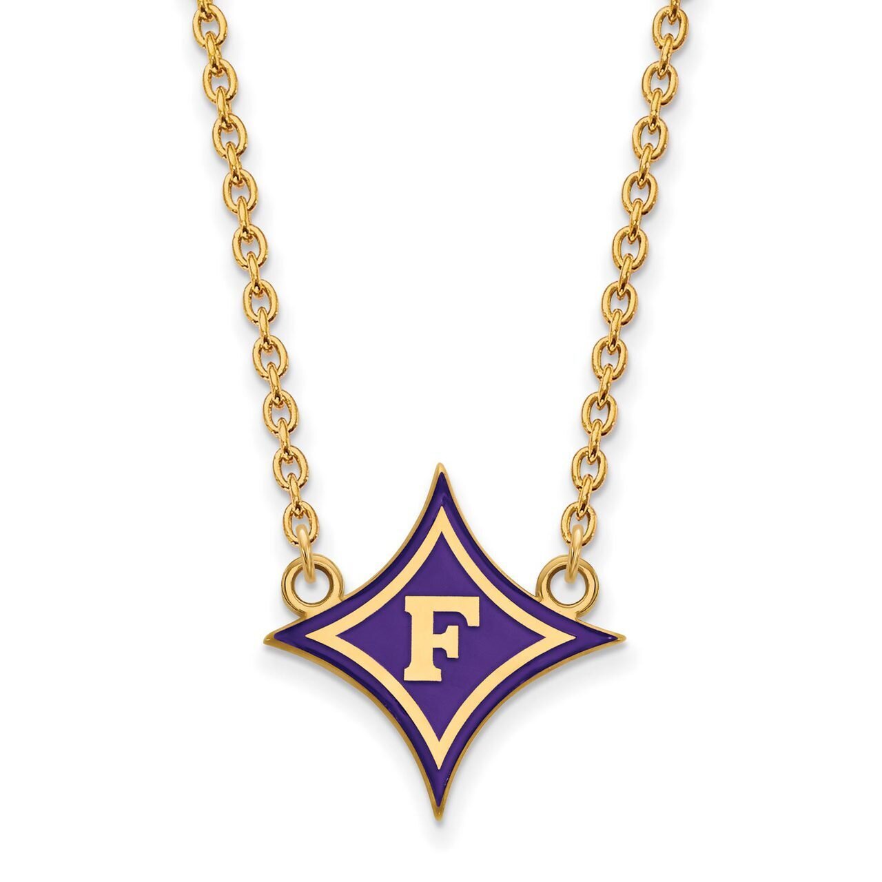 Furman University Large Enamel Pendant with Chain Necklace Gold-plated Silver GP023FUU-18