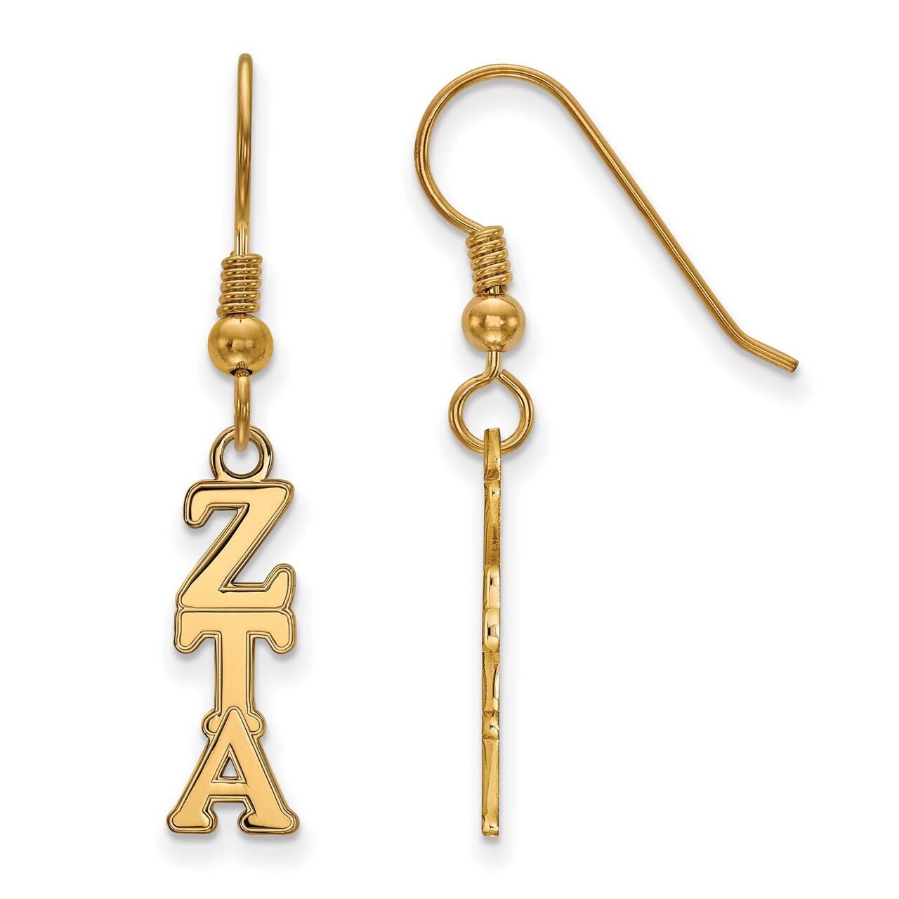 Zeta Tau Alpha Small Dangle Earrings Gold-plated Silver GP026ZTA